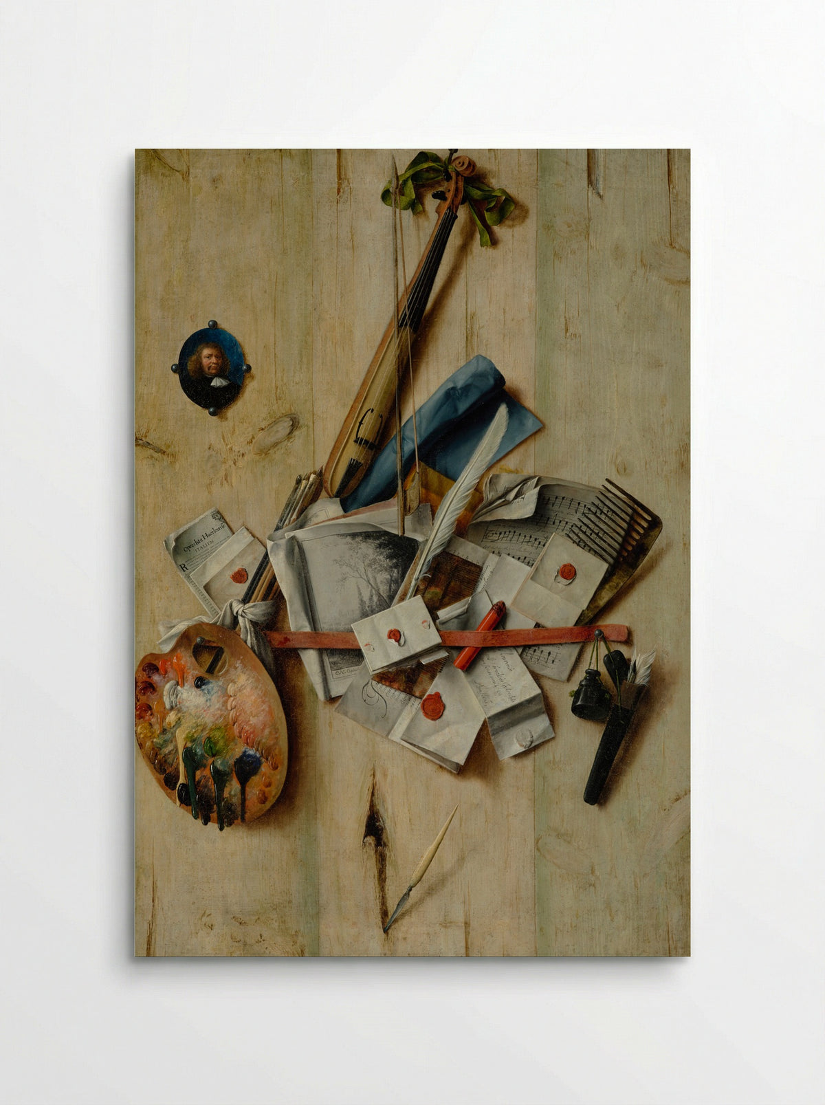 Trompe l'oeil with violin, painter's implements and self-portrait - Cornelis Norbertus Gysbrechts - Poster