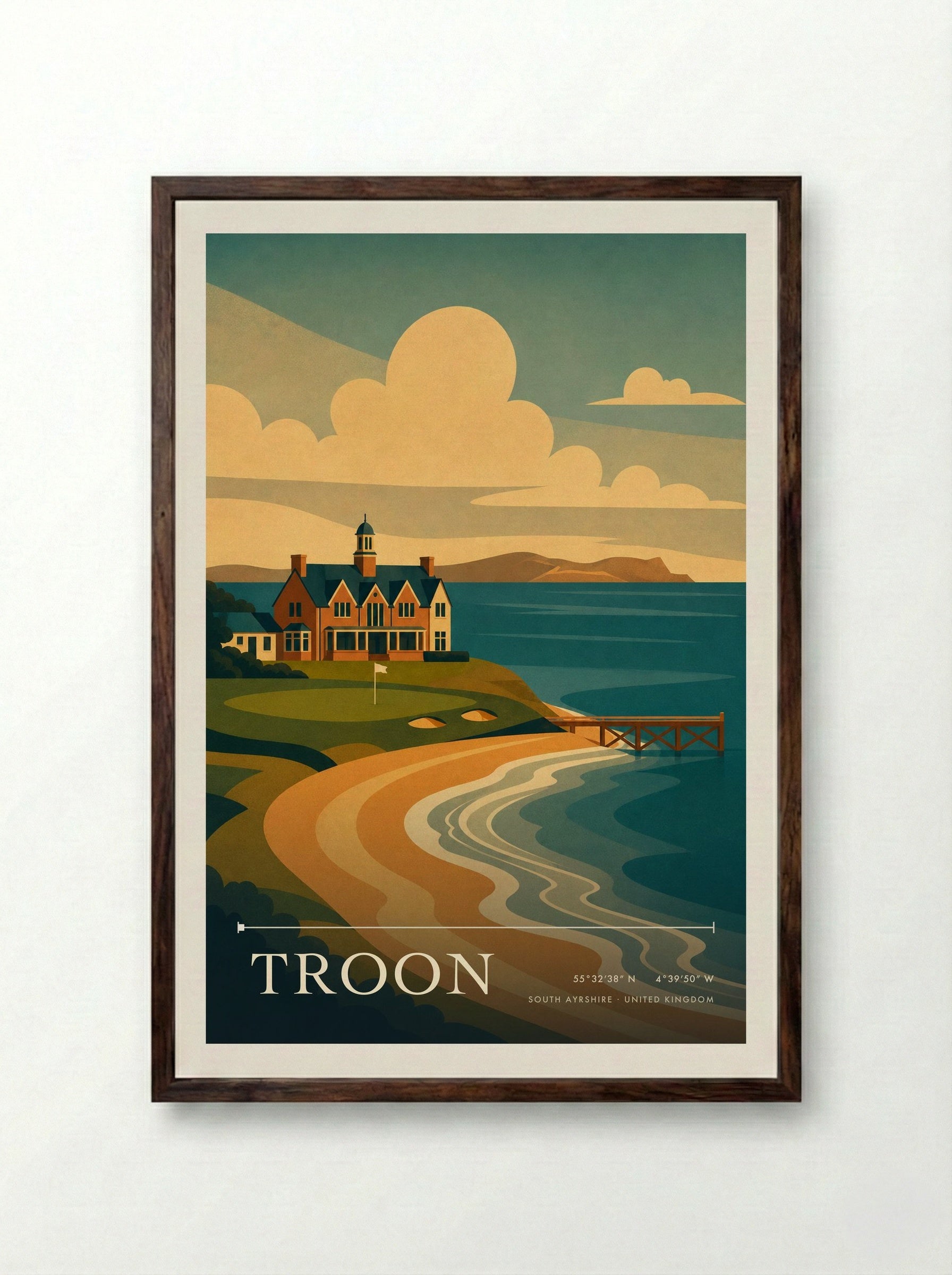 Troon South Ayrshire United Kingdom Travel Poster - Framed Print Dark Wood