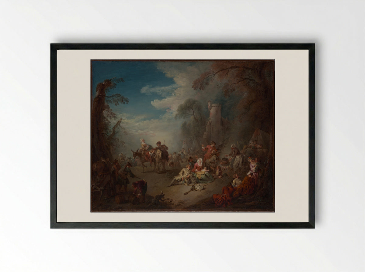 Troops at Rest - Jean-Baptiste Joseph Pater - Framed Print Black