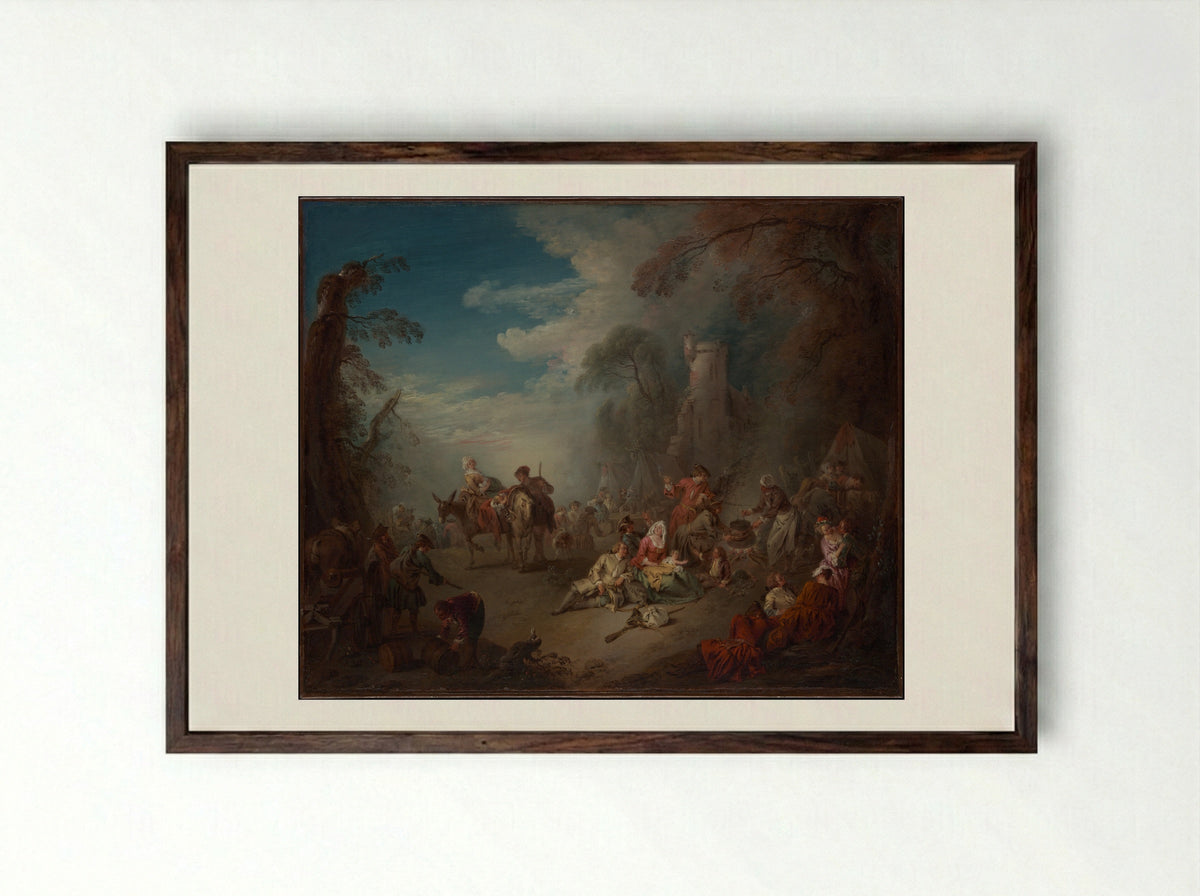 Troops at Rest - Jean-Baptiste Joseph Pater - Framed Print Dark Wood