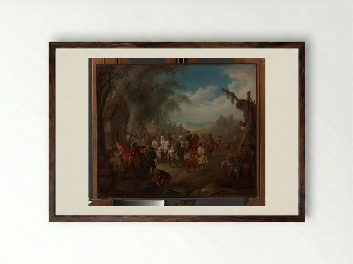 Troops on the March - Jean-Baptiste Joseph Pater - Framed Print Dark Wood