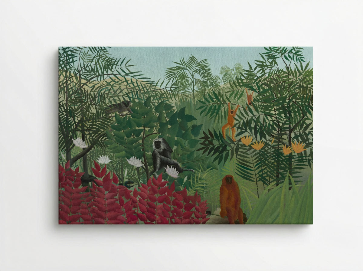 Tropical Forest with Apes and Snake by Henri Rousseau – Naïve Art Jungle Fantasy Print - Canvas