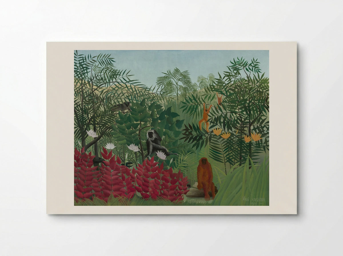Tropical Forest with Apes and Snake by Henri Rousseau – Naïve Art Jungle Fantasy Print - Poster