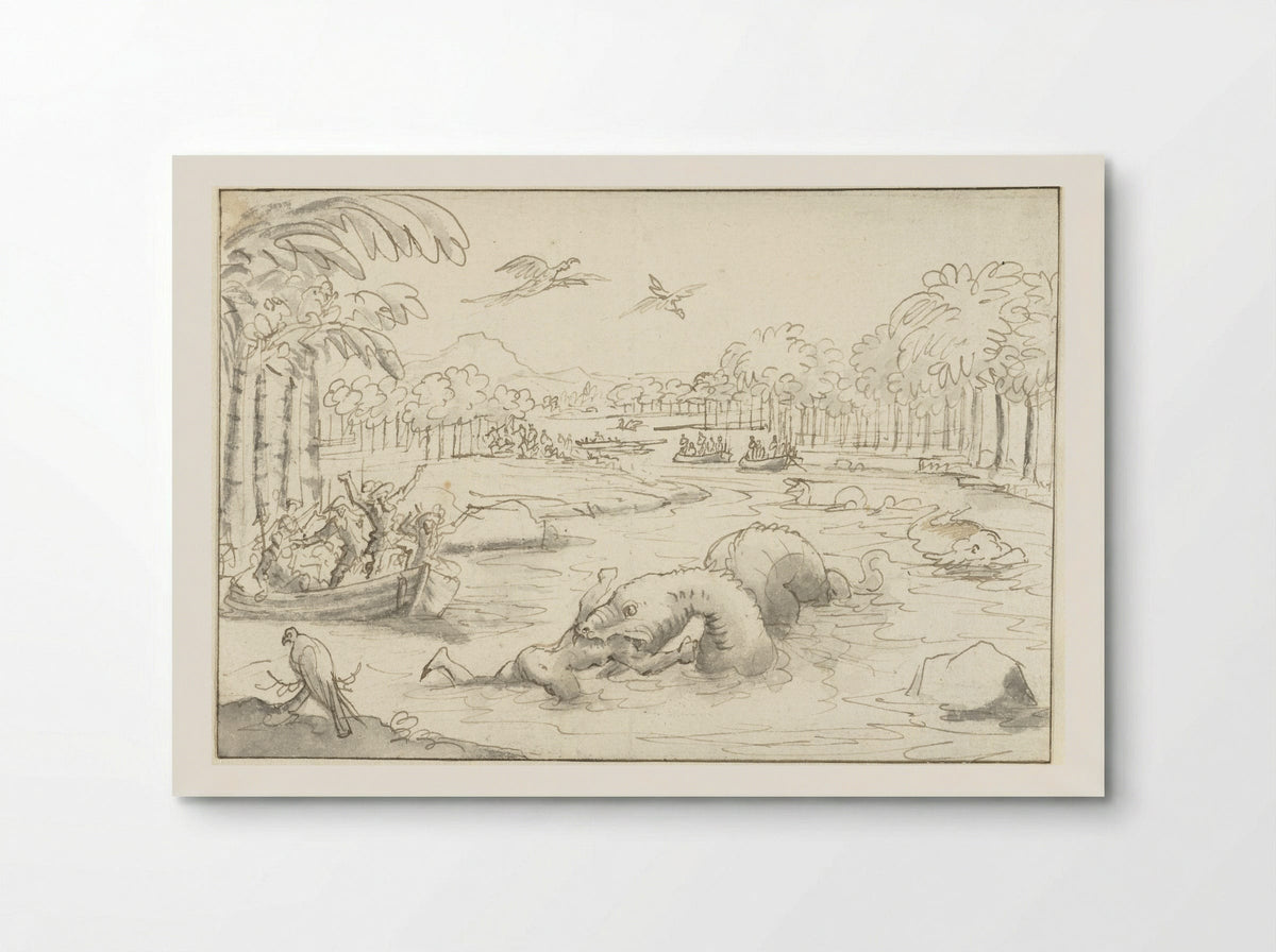Tropical Scene with a Sea Serpent Devouring a Man - Caspar Luyken - Poster