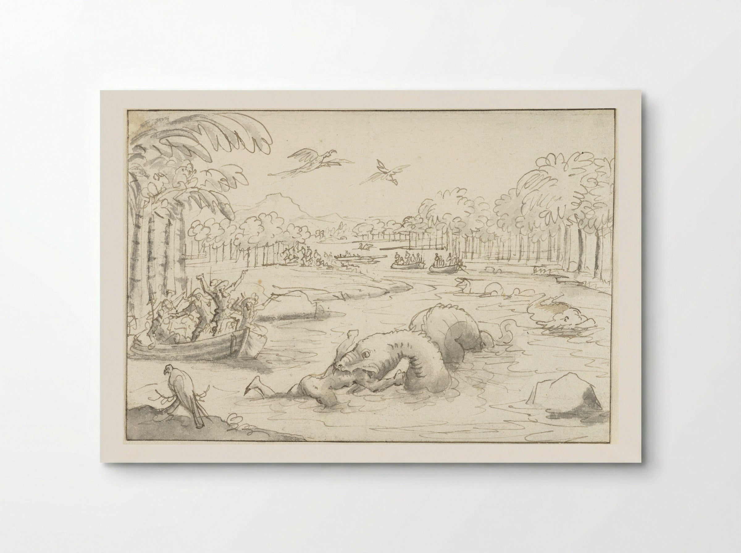 Tropical Scene with a Sea Serpent Devouring a Man - Caspar Luyken - Poster