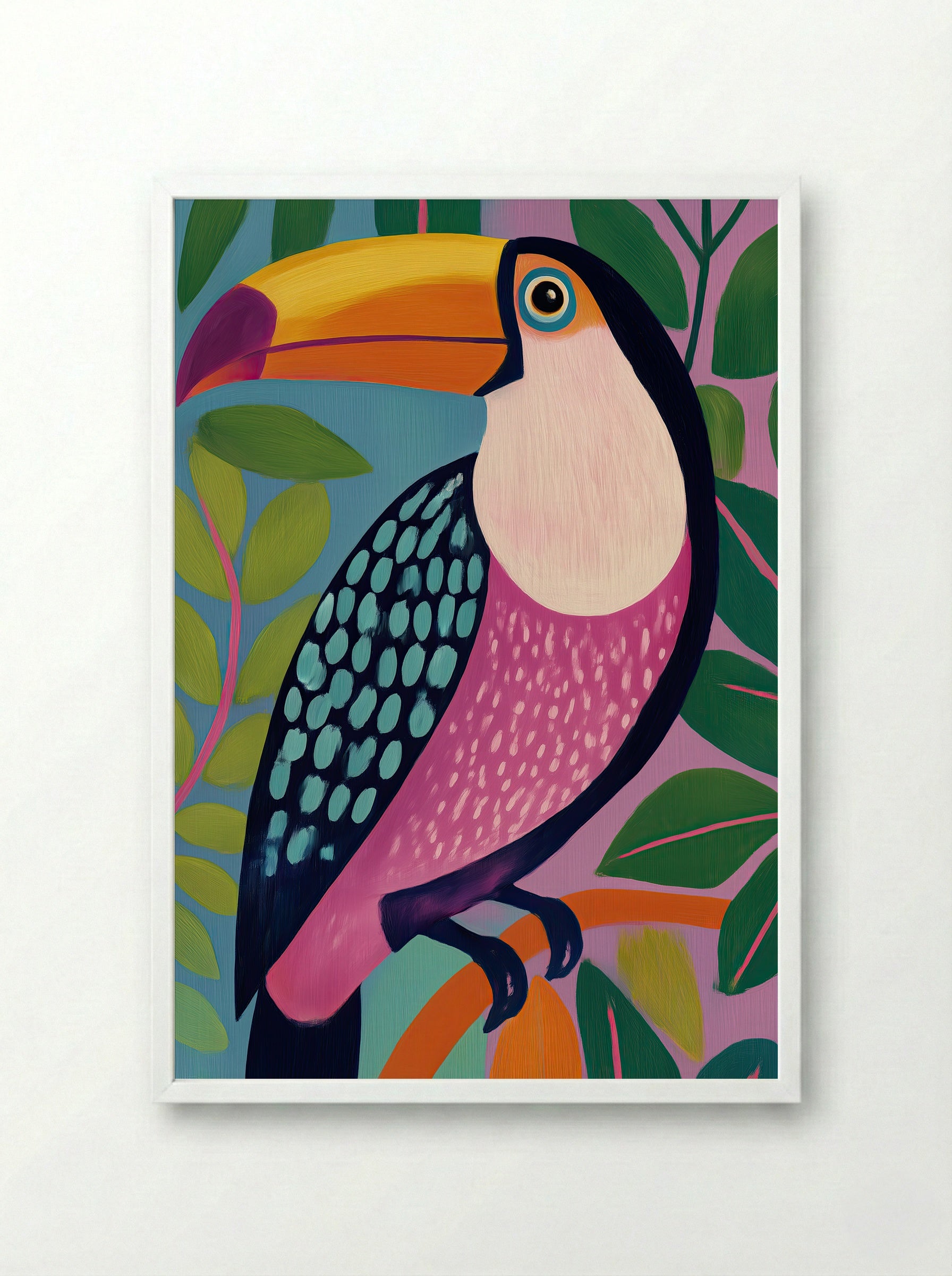 Tropical Toucan Colour Burst Art Print - Framed Print White