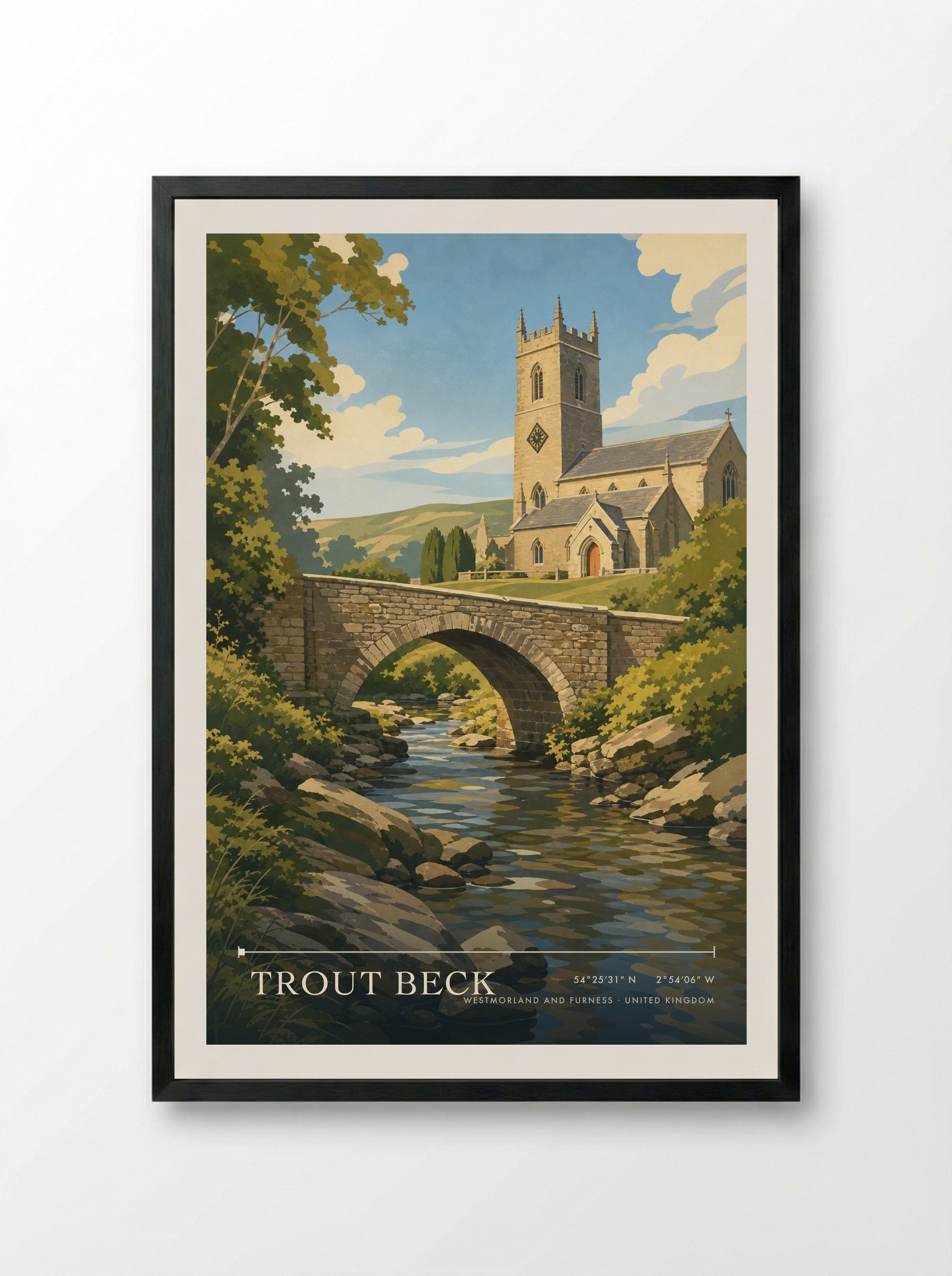 Trout Beck Westmorland and Furness United Kingdom Travel Poster - Framed Print Black