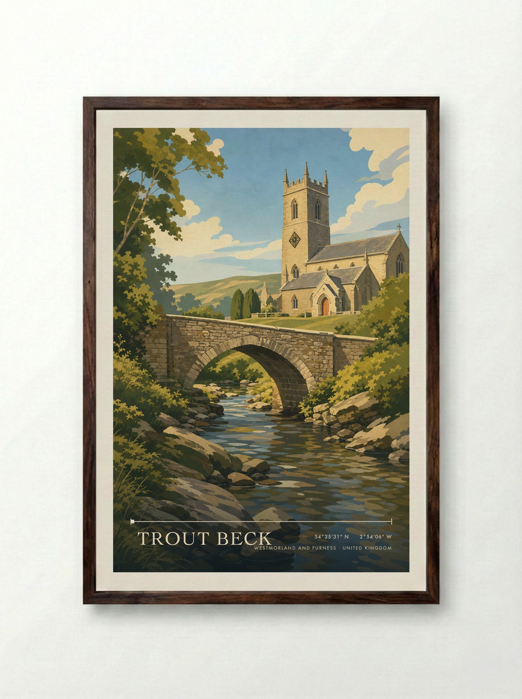 Trout Beck Westmorland and Furness United Kingdom Travel Poster - Framed Print Dark Wood