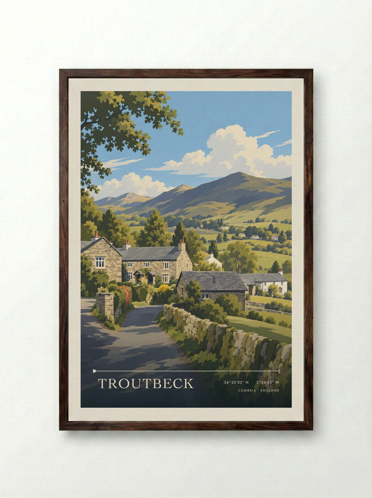 Troutbeck, Cumbria | Travel Poster - Framed Print Dark Wood