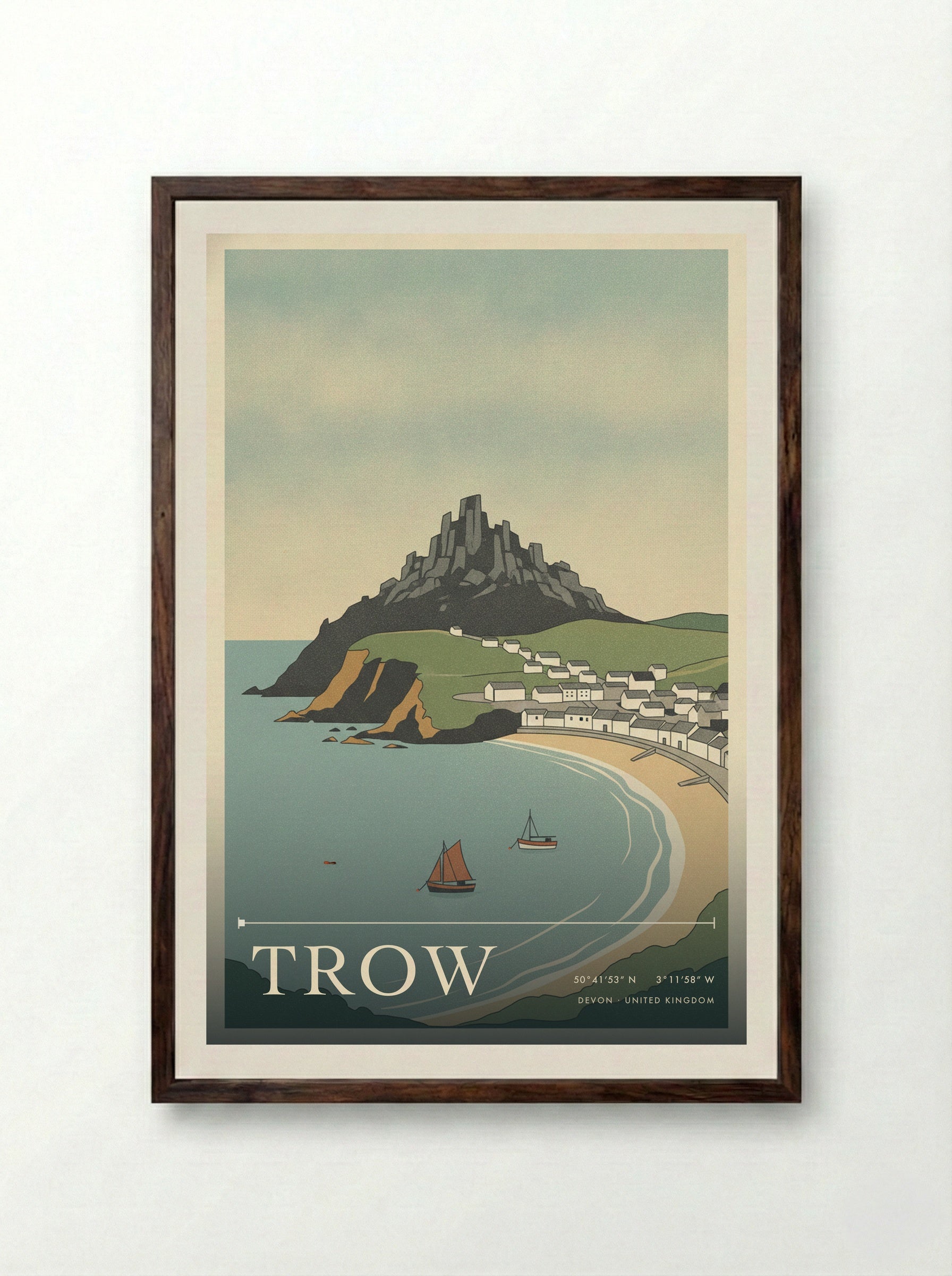 Trow Devon United Kingdom Travel Poster - Framed Print Dark Wood
