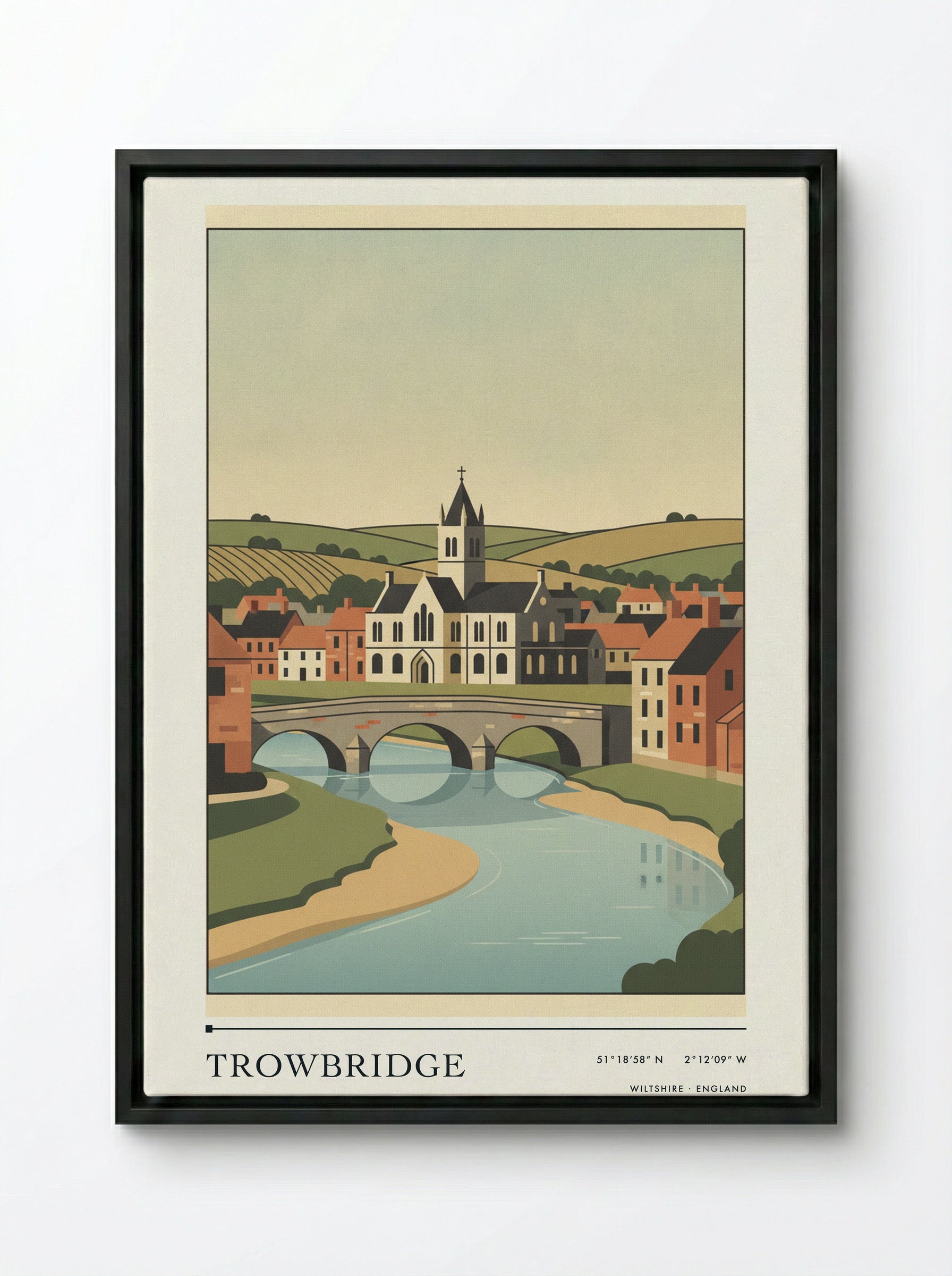 Trowbridge Wiltshire England Travel Poster - Framed Canvas Black