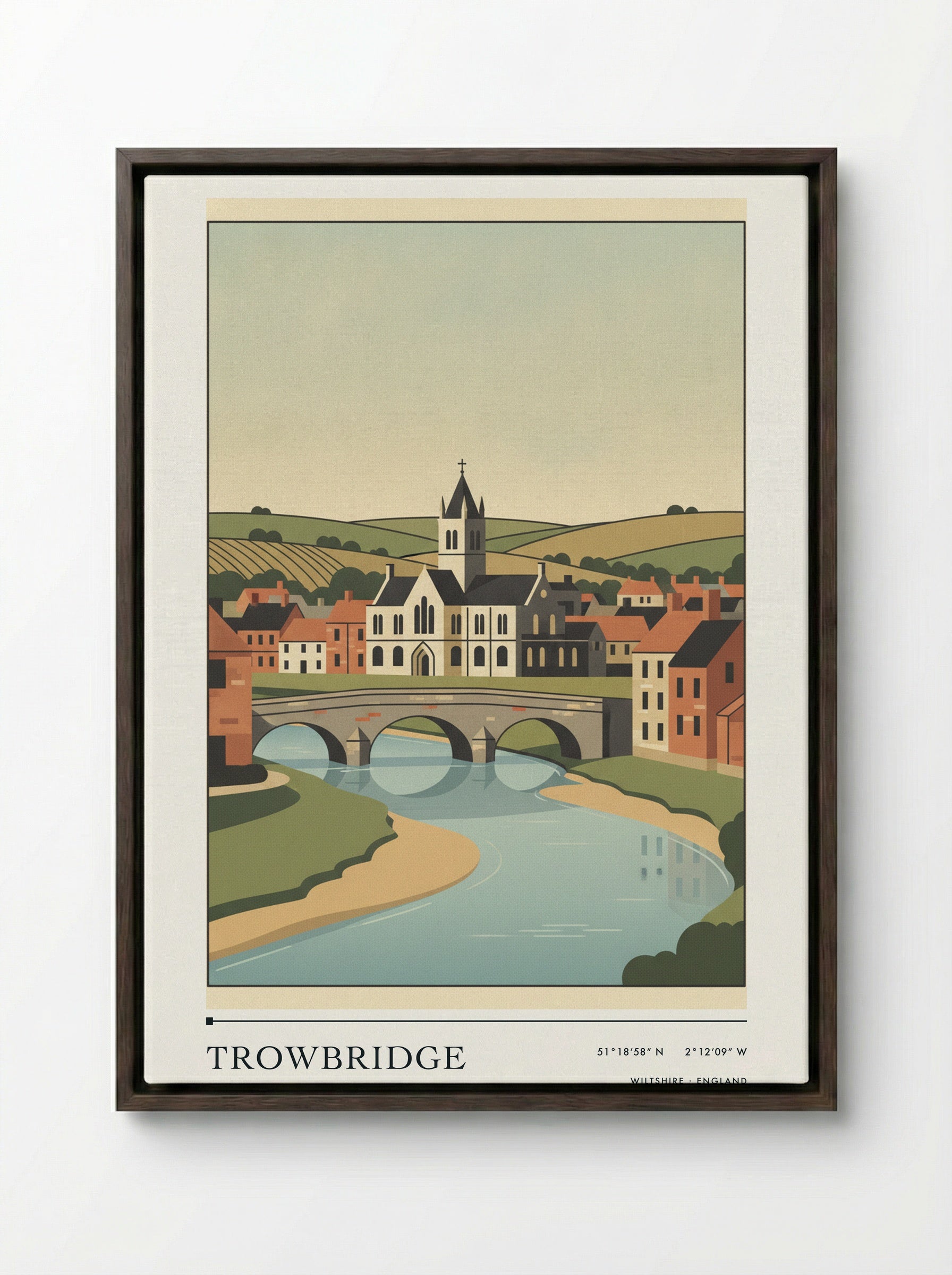 Trowbridge Wiltshire England Travel Poster - Framed Canvas Dark Wood