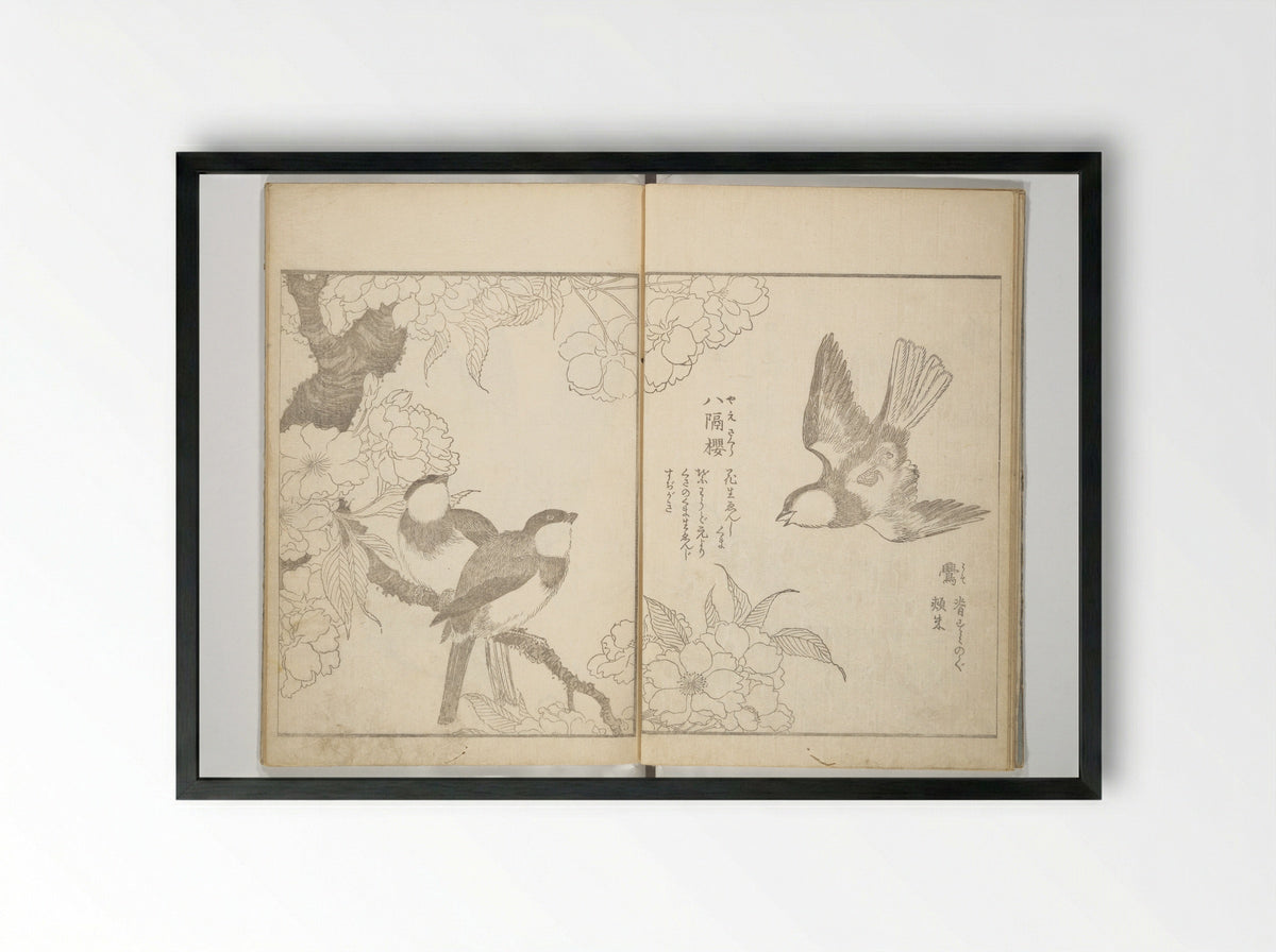 True Depictions of Bird and Flower Pictures - Kitao Shigemasa - Framed Print Black