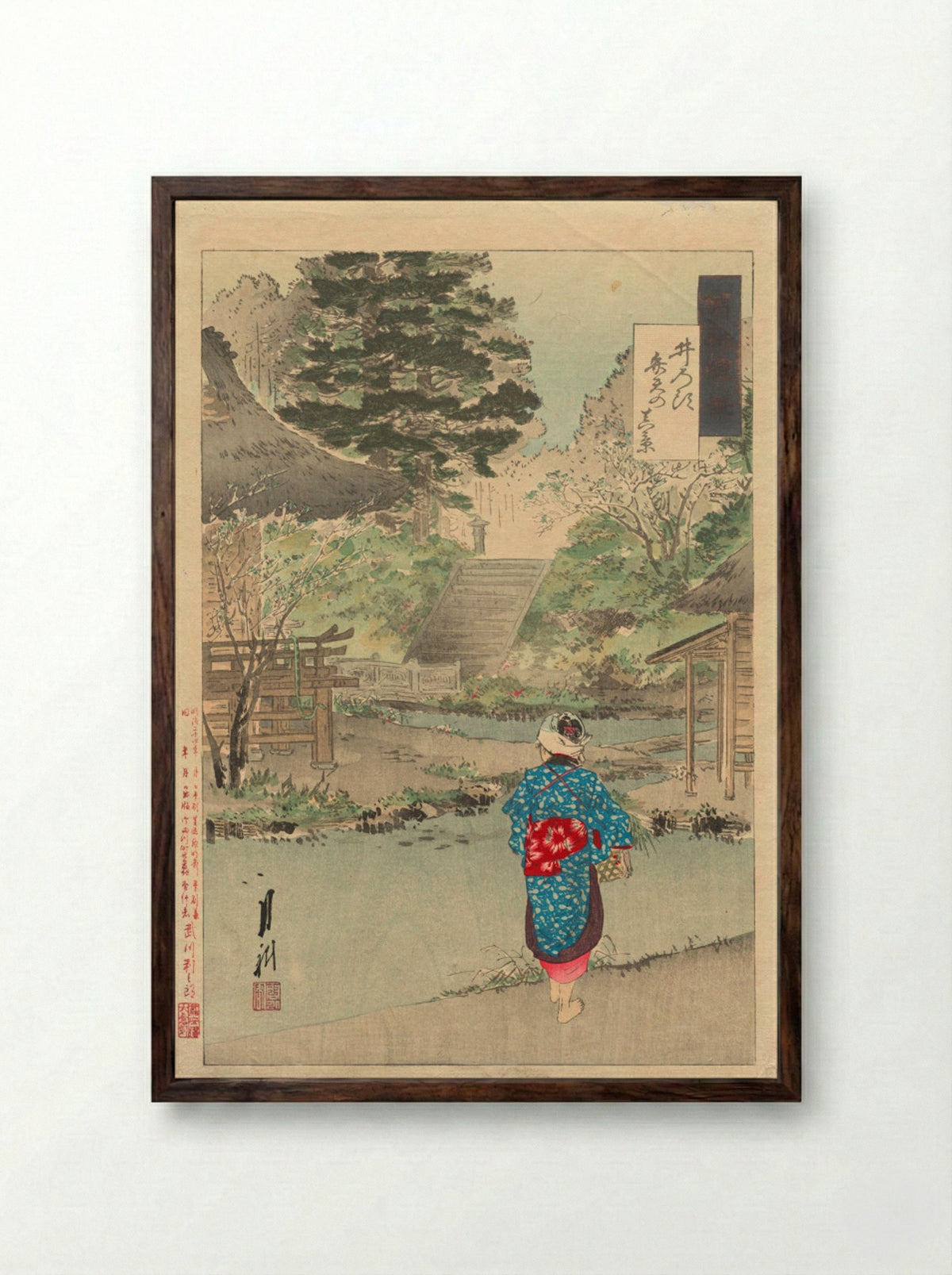 True View of Benten at Inokashira - Ōgata Gekkō - Framed Print Dark Wood