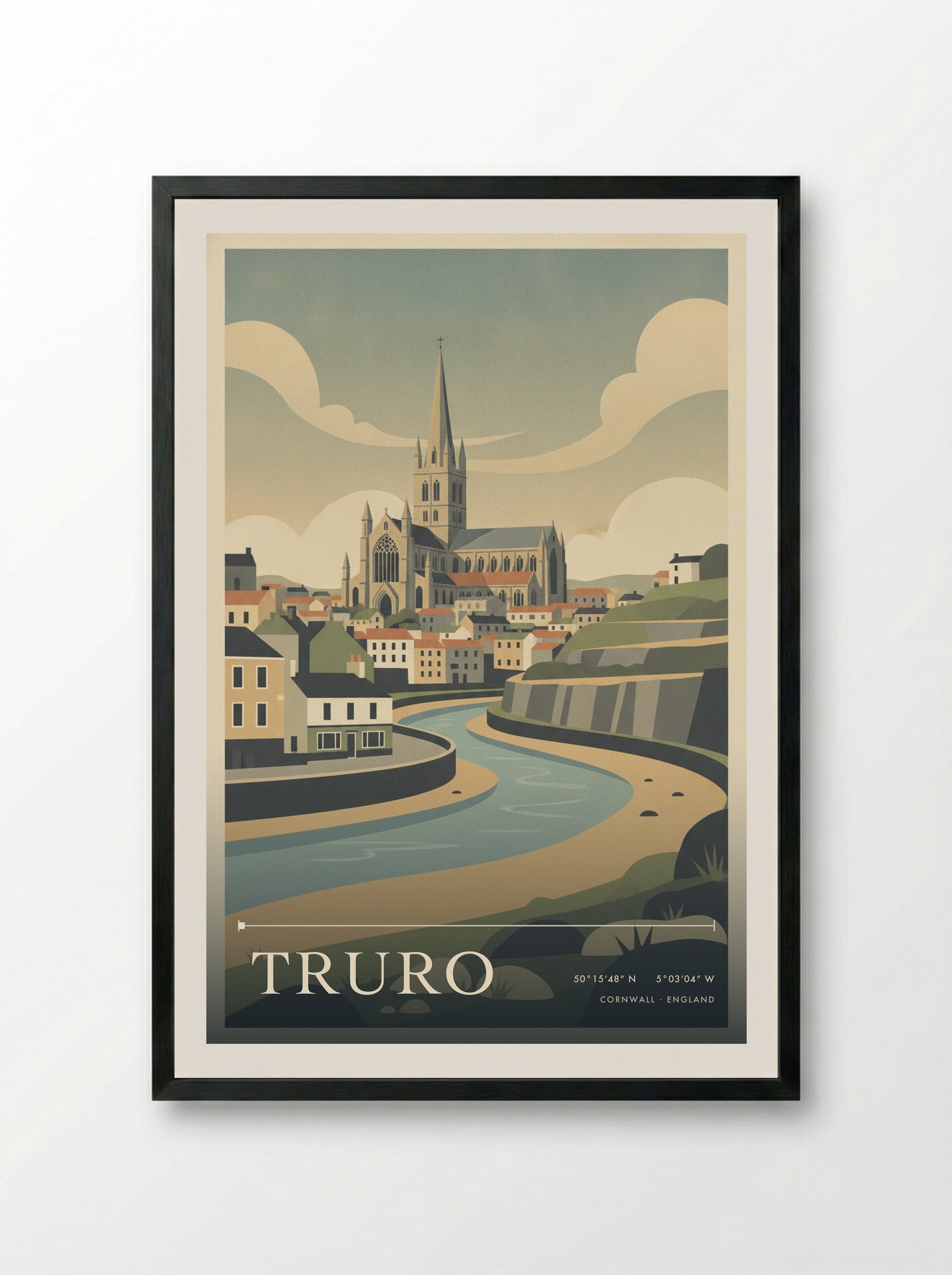 Truro Cornwall England Travel Poster - Framed Print Black