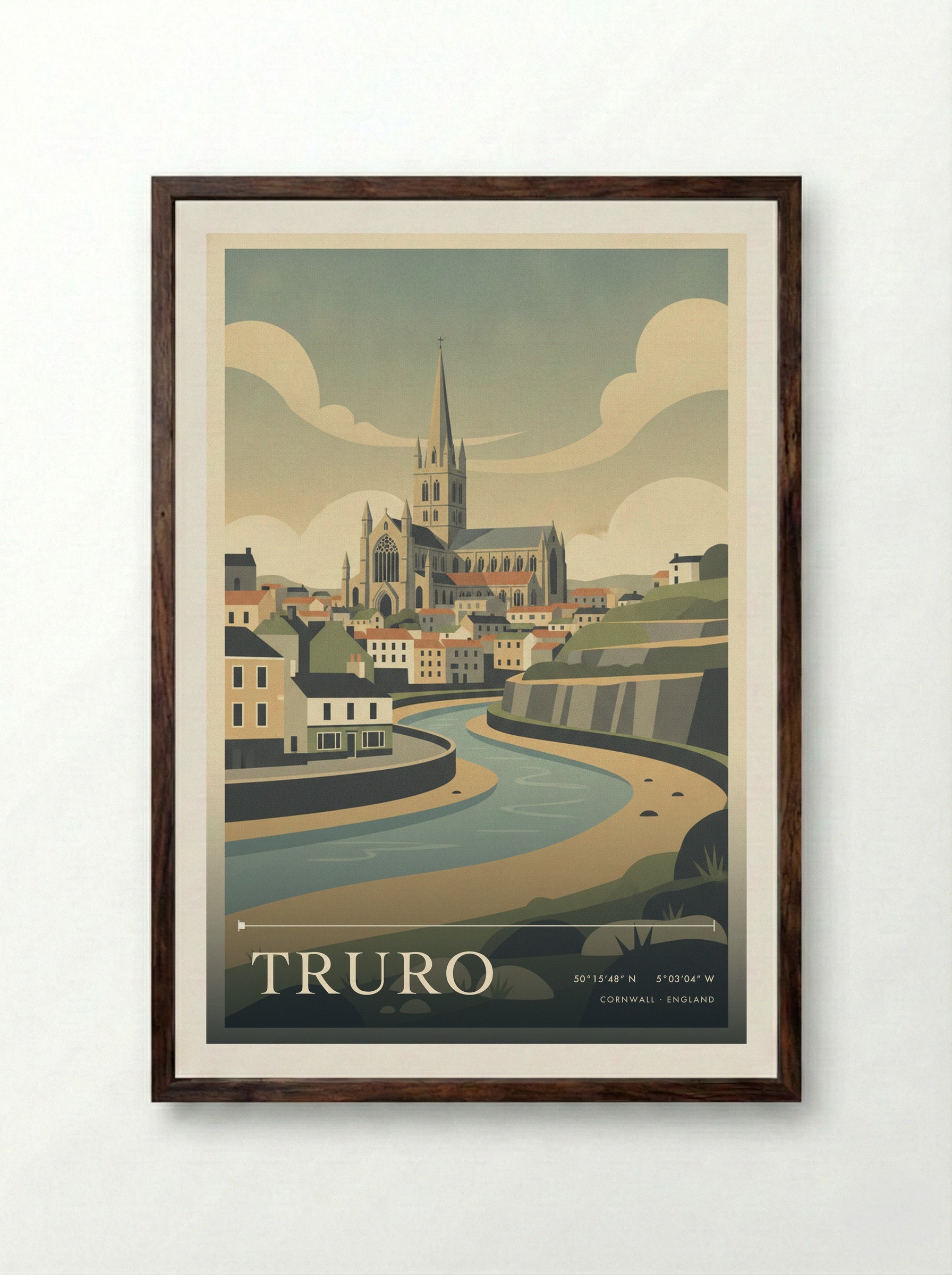 Truro Cornwall England Travel Poster - Framed Print Dark Wood