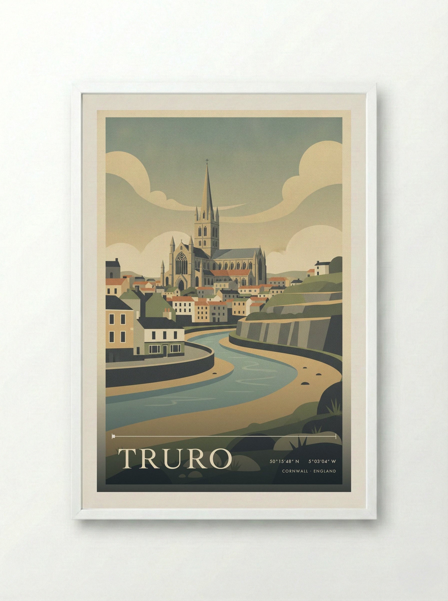 Truro Cornwall England Travel Poster - Framed Print White