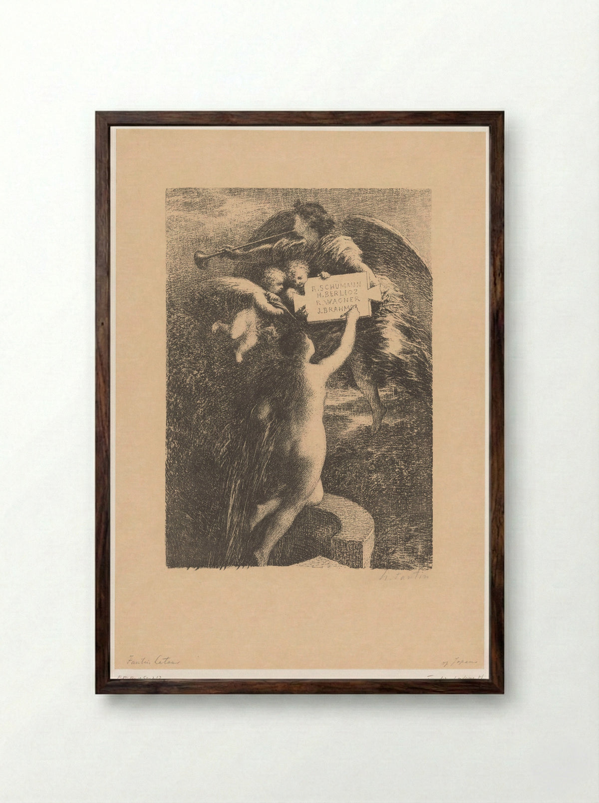 Truth Engraving the Names of Four Composers in Stone - Henri Fantin-Latour - Framed Print Dark Wood