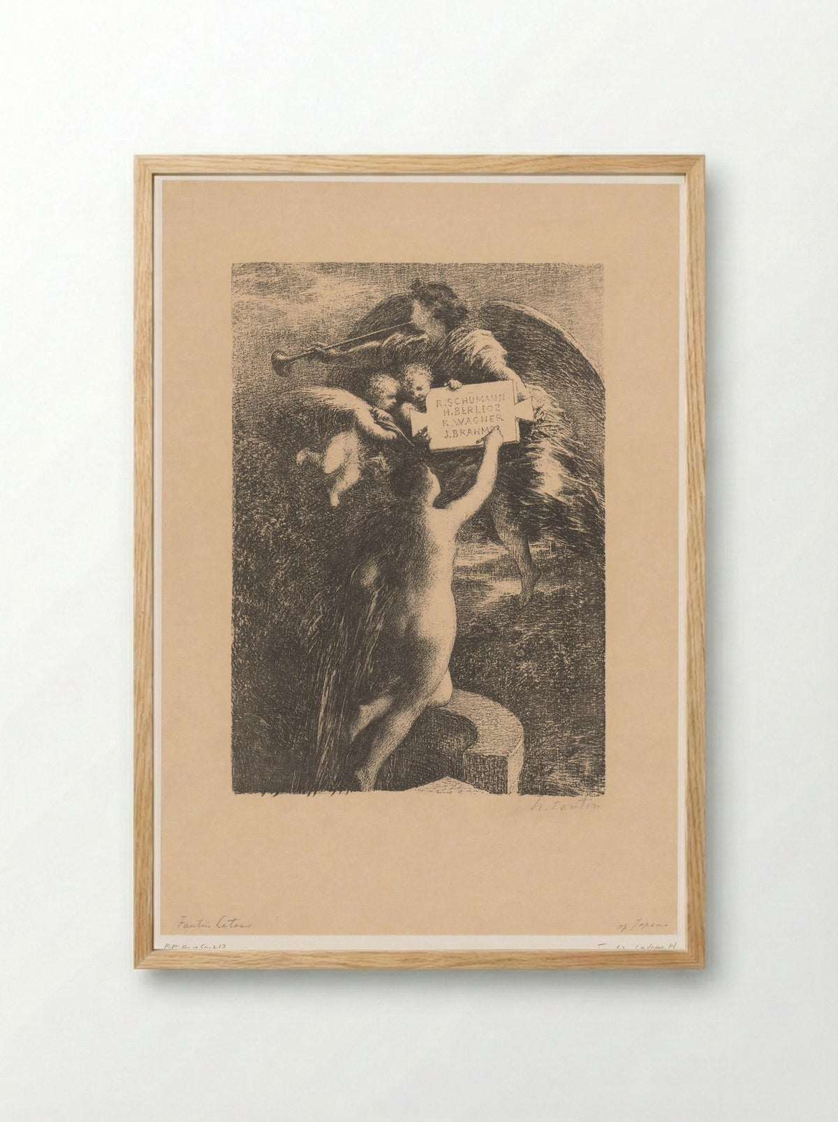 Truth Engraving the Names of Four Composers in Stone - Henri Fantin-Latour - Framed Print Wood