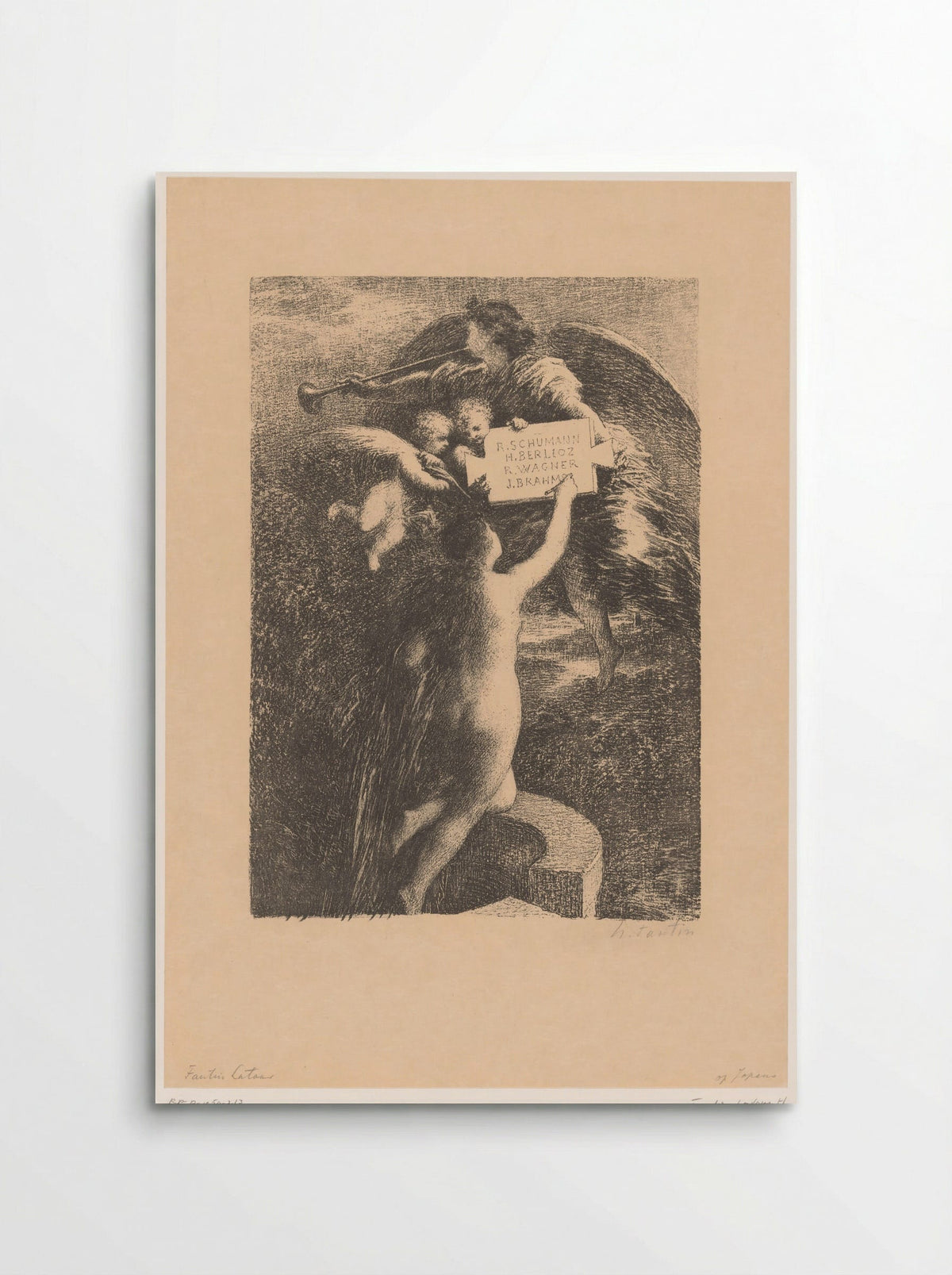Truth Engraving the Names of Four Composers in Stone - Henri Fantin-Latour - Poster