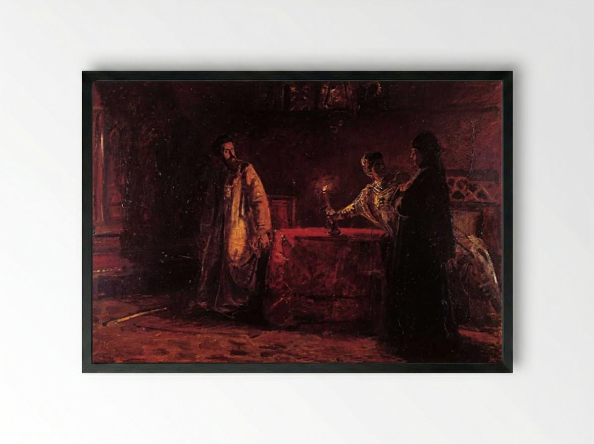 Tsar Boris and the Queen Martha - Nikolai Ge - Framed Print Black