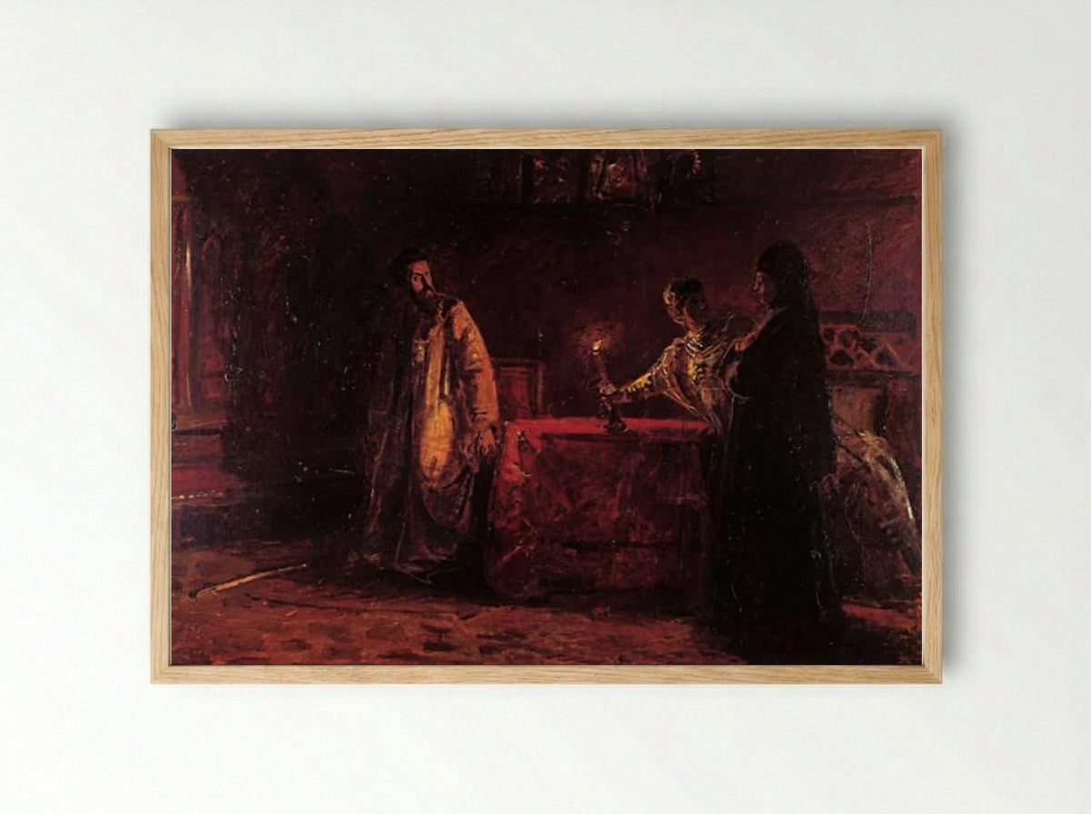Tsar Boris and the Queen Martha - Nikolai Ge - Framed Print Wood