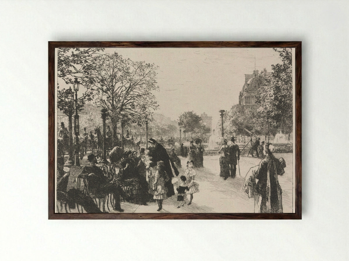 Tuileries Gardens - Léon Augustin Lhermitte - Framed Print Dark Wood