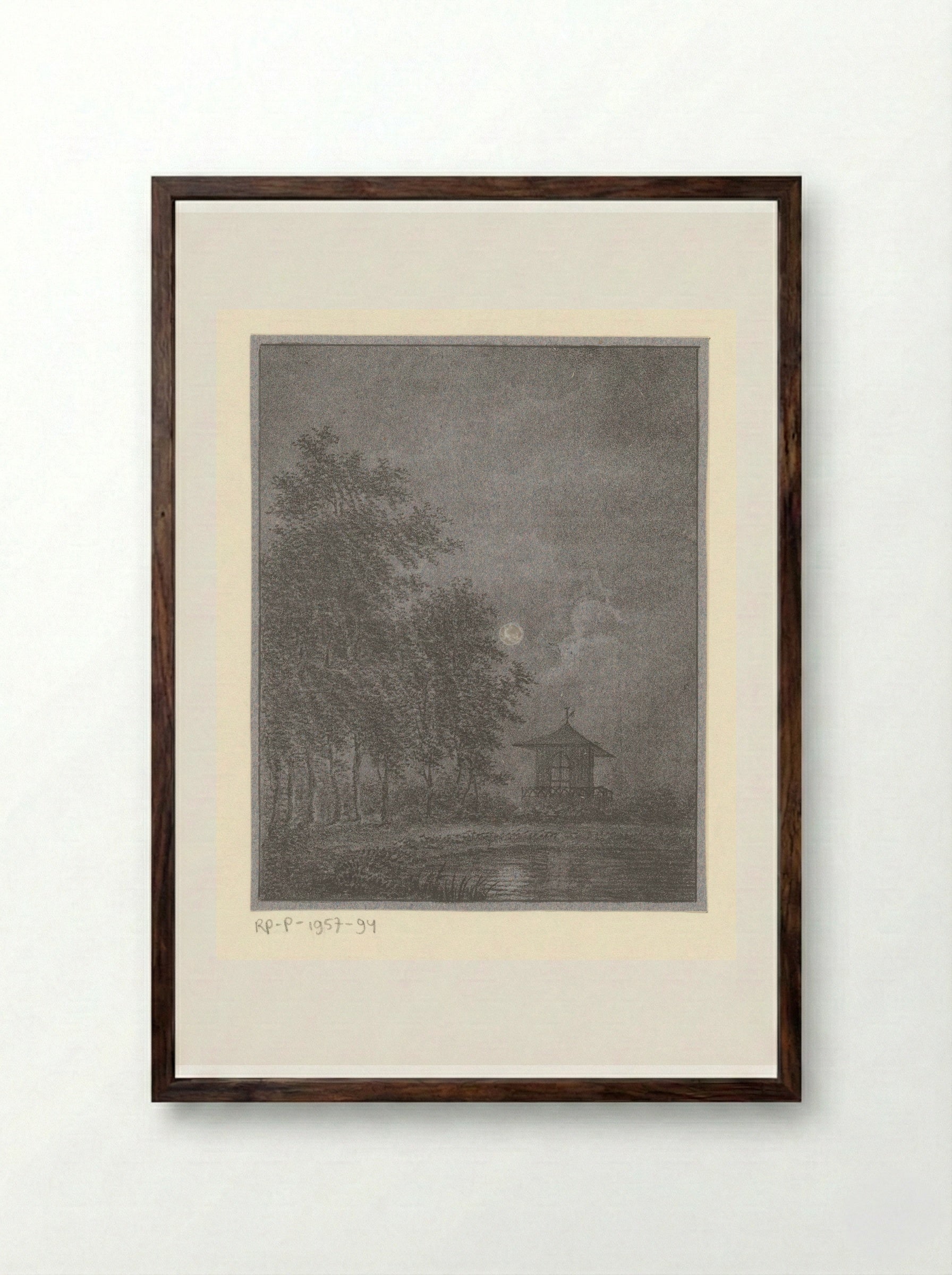 Tuin bij maanlicht - Pieter Bartholomeusz. Barbiers - Framed Print Dark Wood