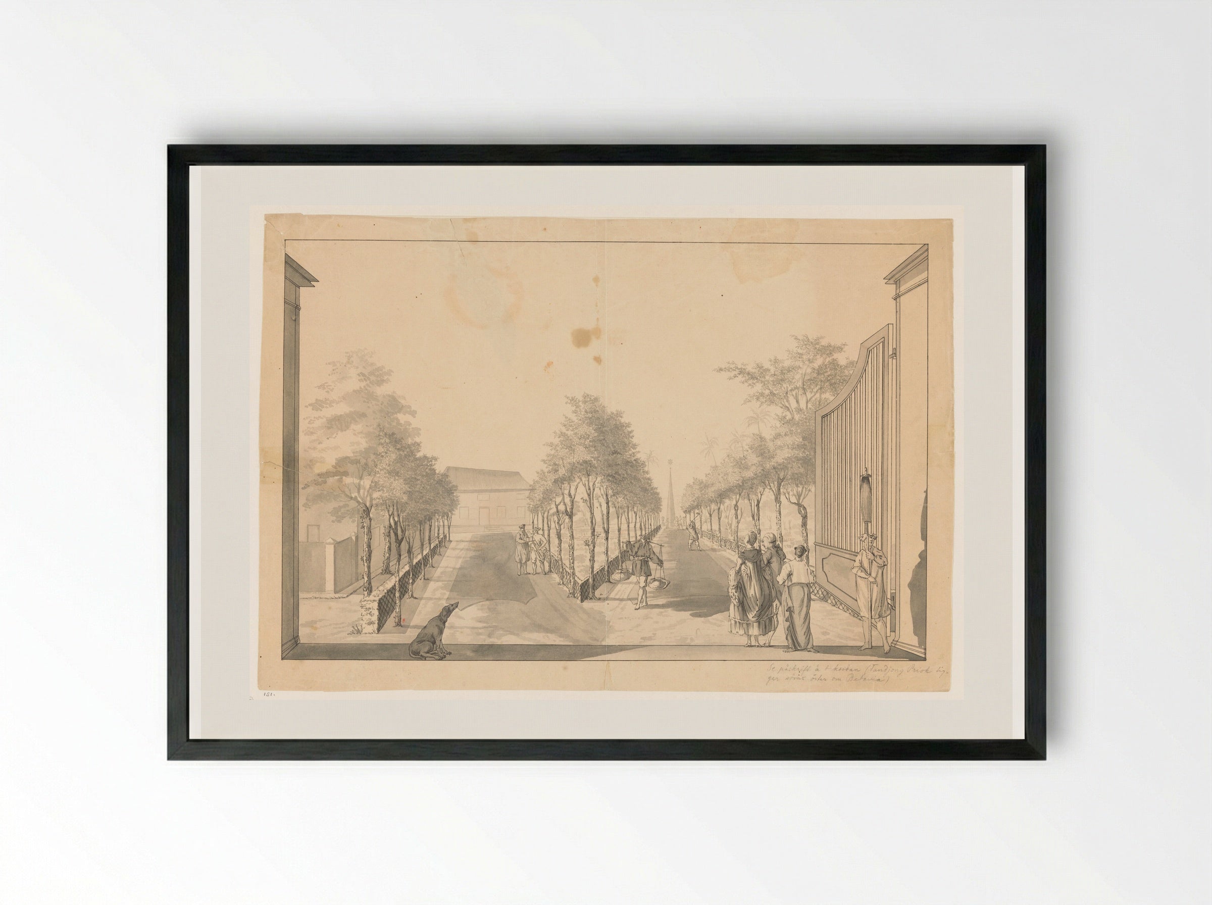 Tuin en oprijlaan van een landhuis bij Tandjong Priok - Jan Brandes - Framed Print Black