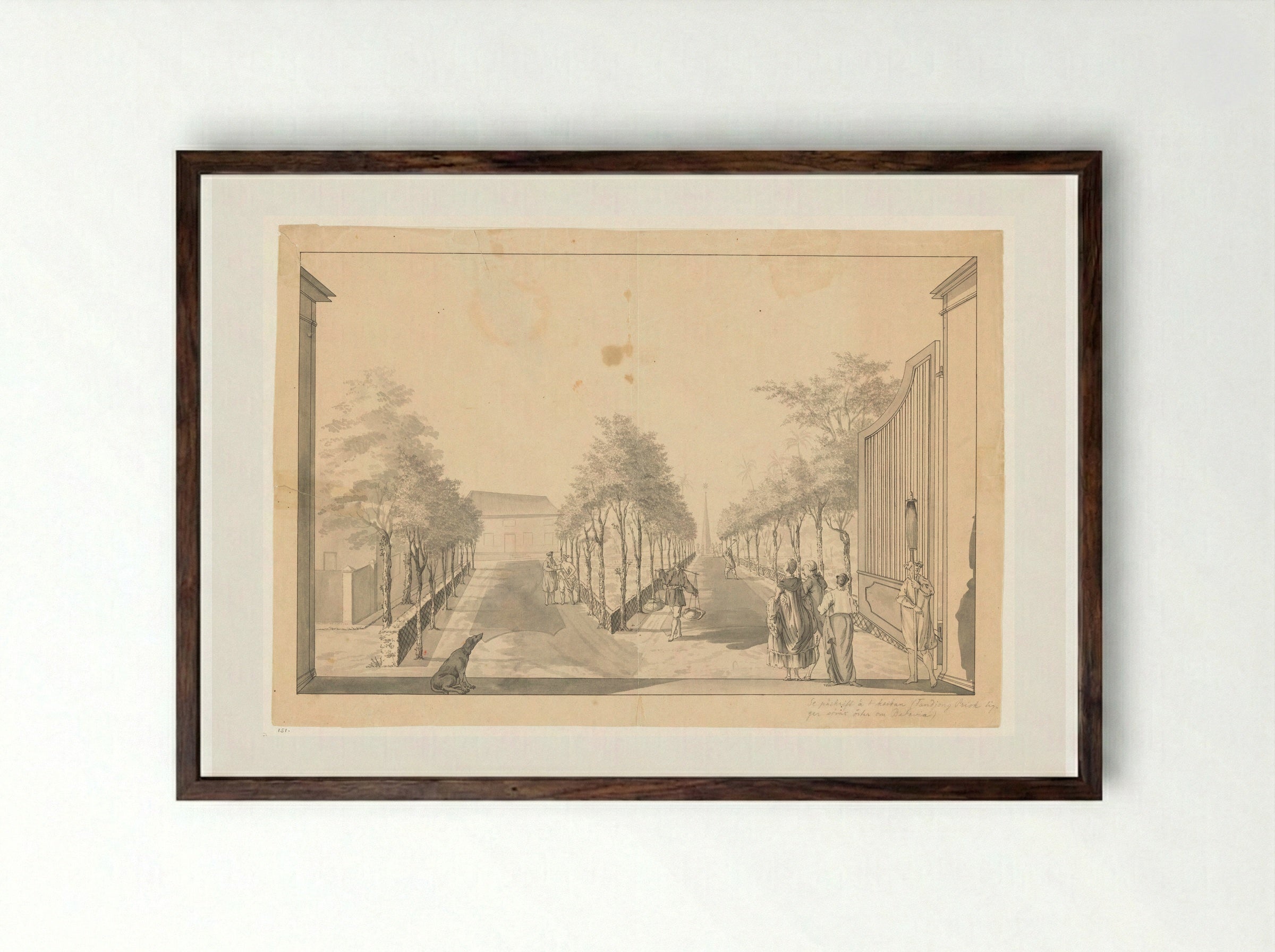 Tuin en oprijlaan van een landhuis bij Tandjong Priok - Jan Brandes - Framed Print Dark Wood