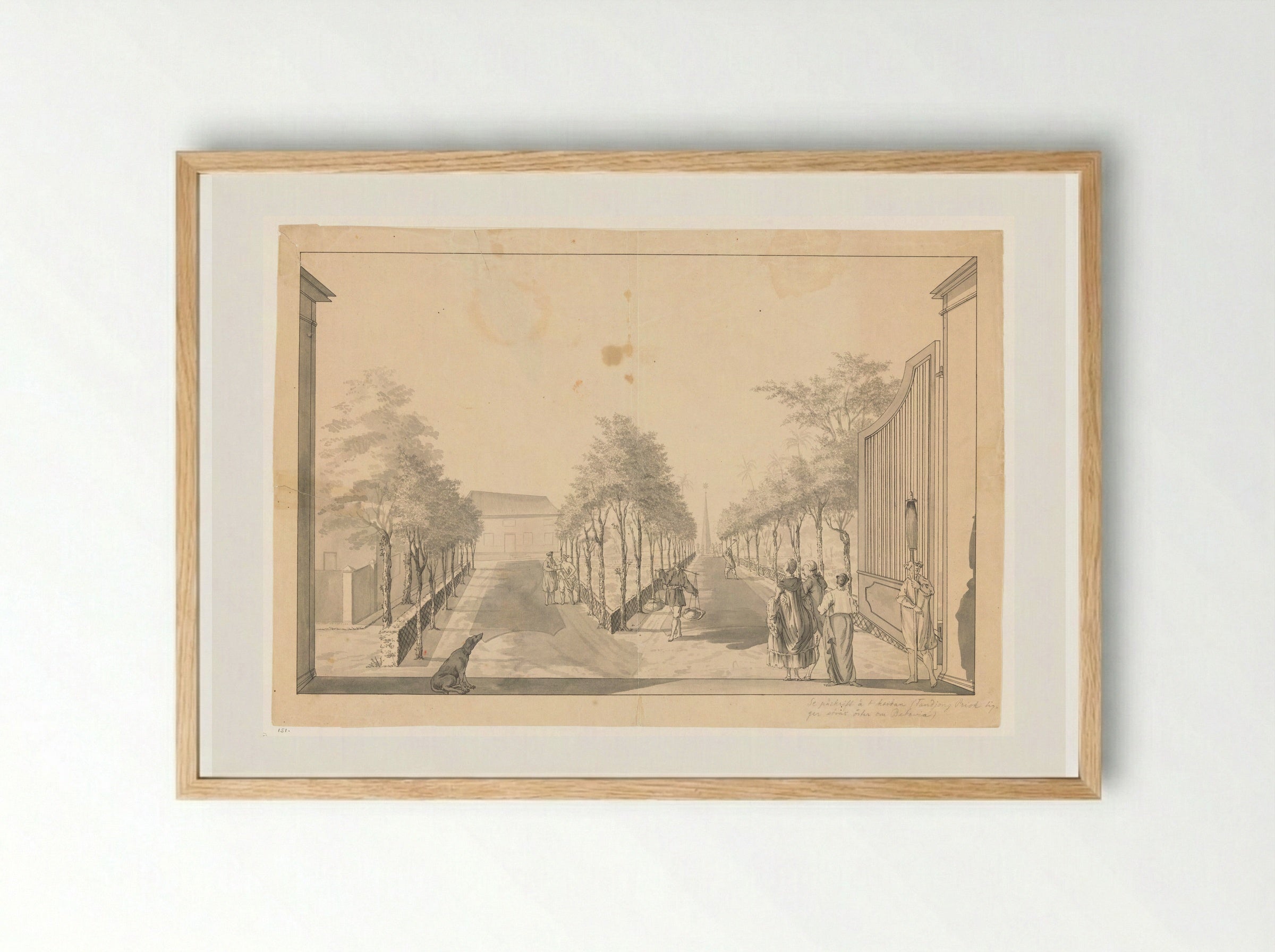 Tuin en oprijlaan van een landhuis bij Tandjong Priok - Jan Brandes - Framed Print Wood