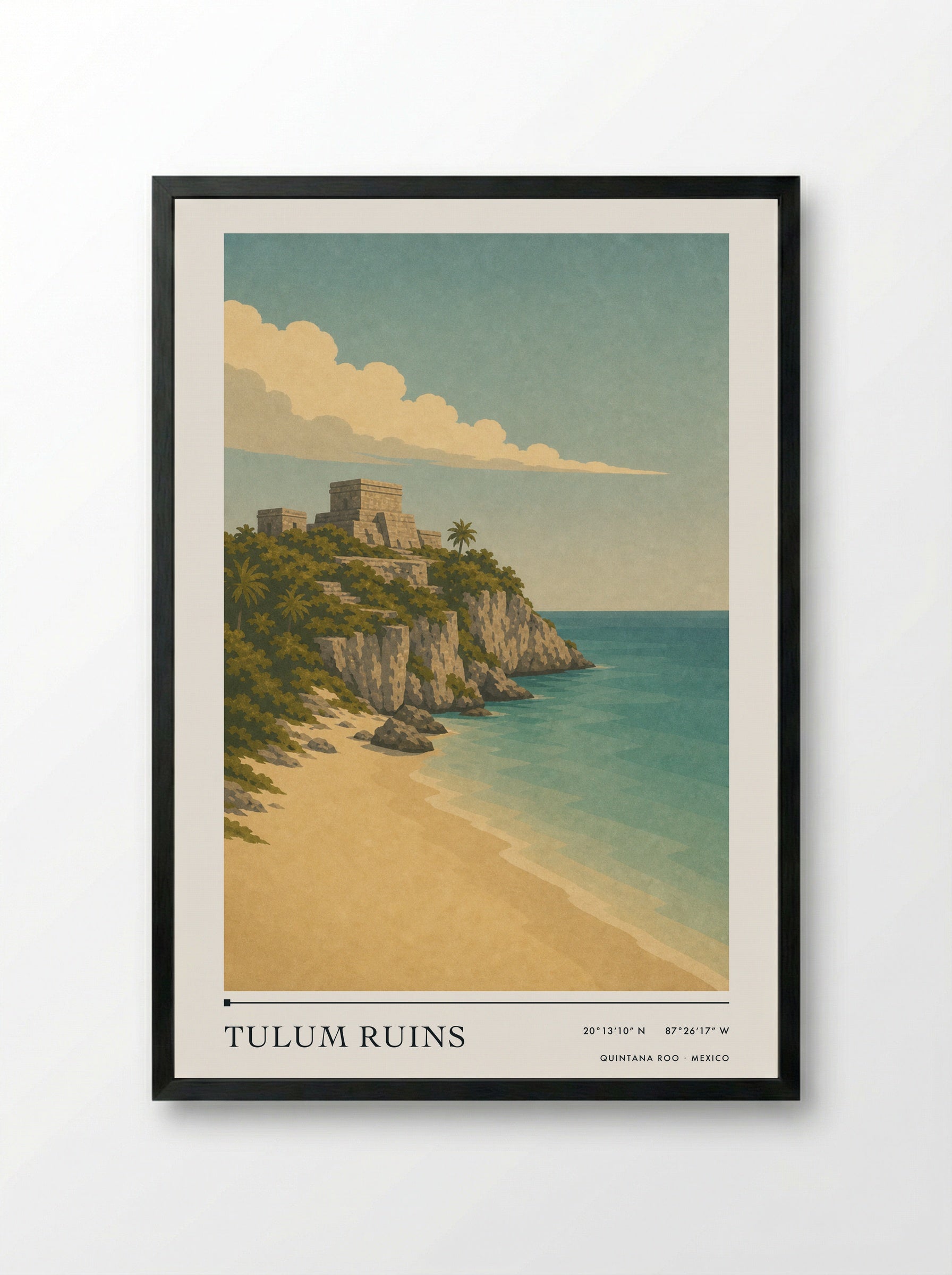 Tulum Ruins Travel Poster Artwork - Framed Print Black