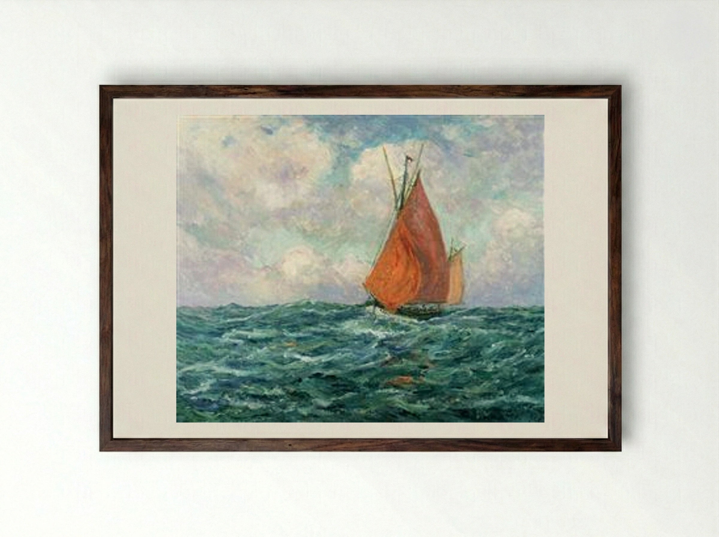 Tuna Boat at Sea - Maxime Maufra - Framed Print Dark Wood