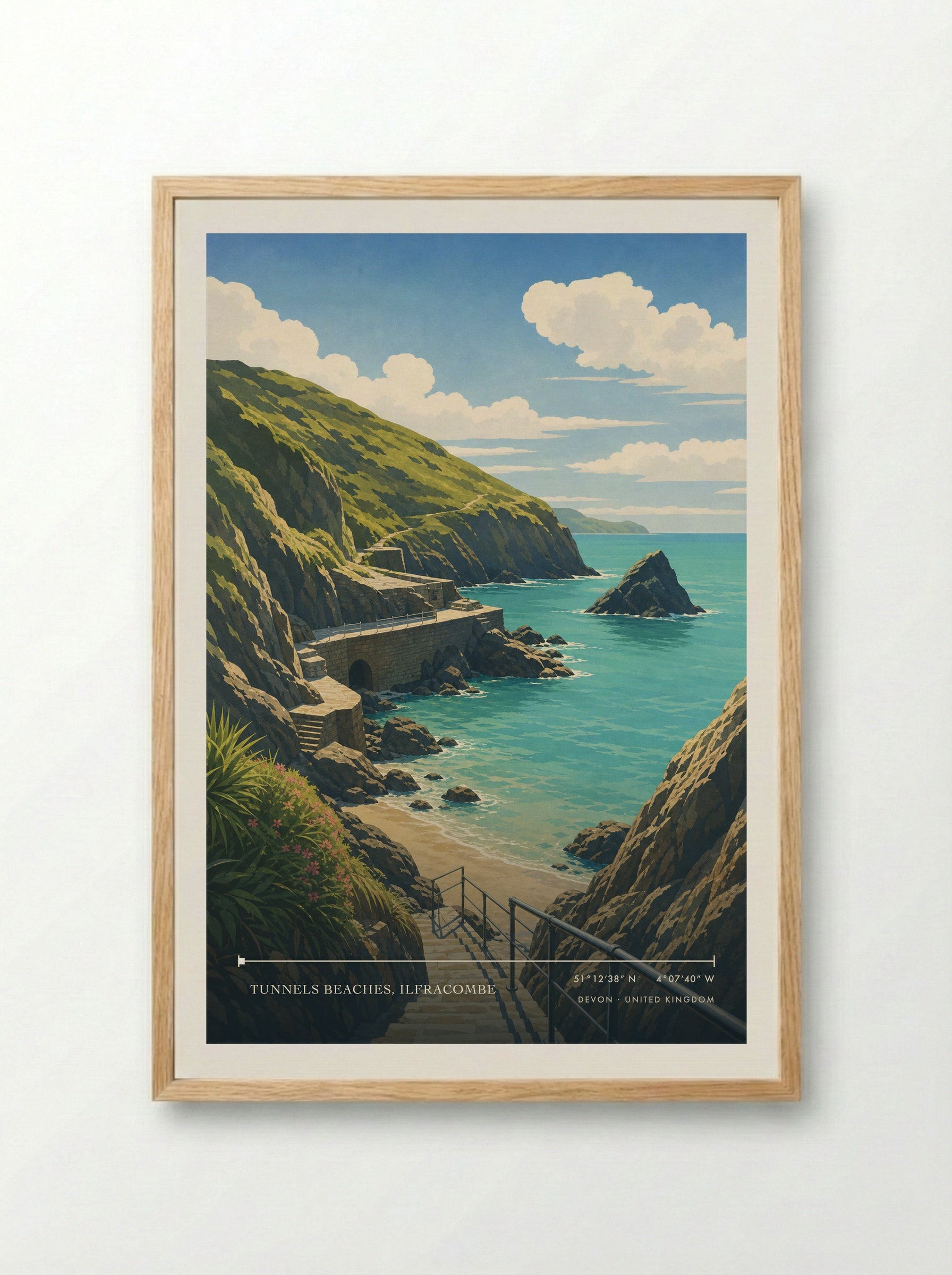 Tunnels Beaches, Ilfracombe Devon United Kingdom Travel Poster - Framed Print Wood