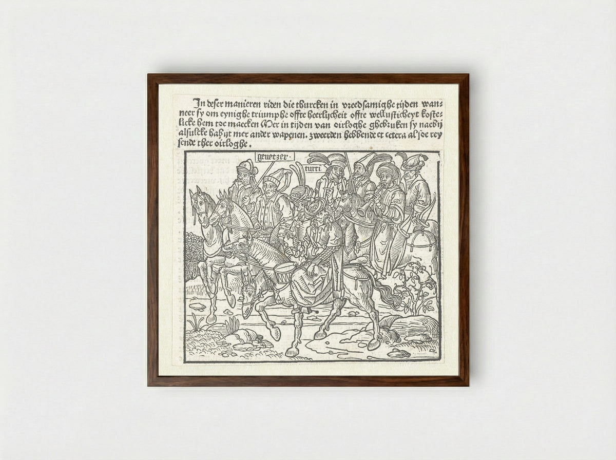 Turken te paard - Erhard Reuwich - Framed Print Dark Wood