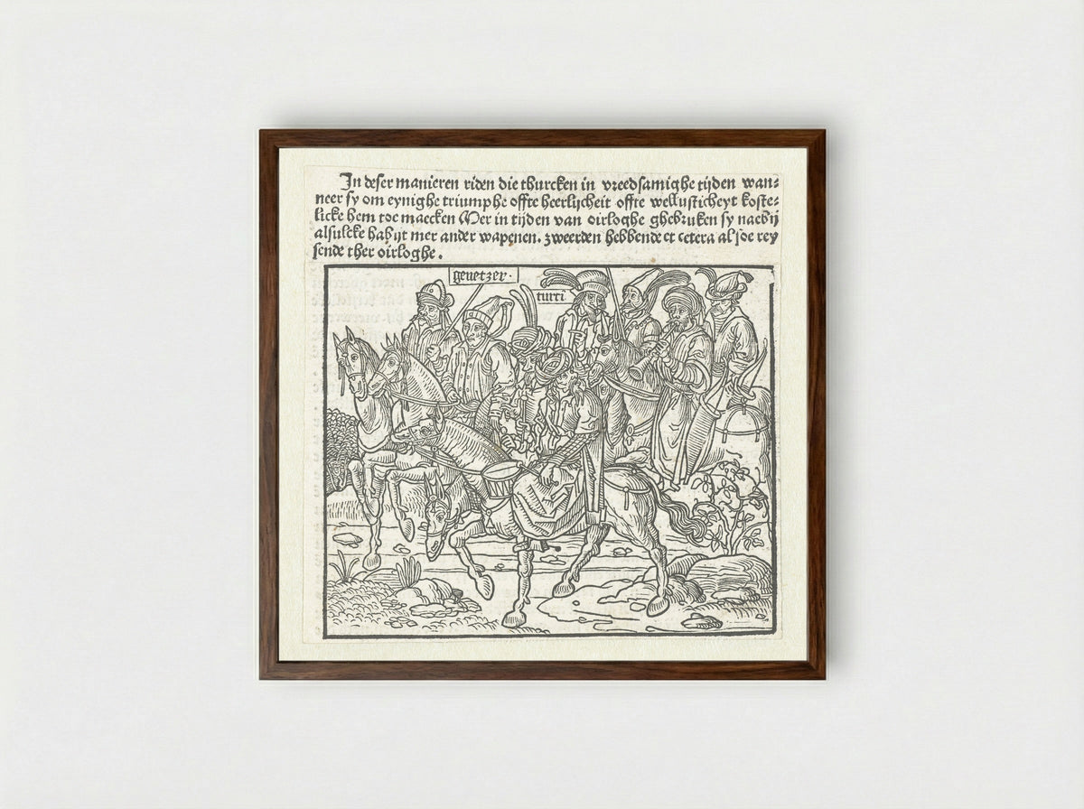 Turken te paard - Erhard Reuwich - Framed Print Dark Wood