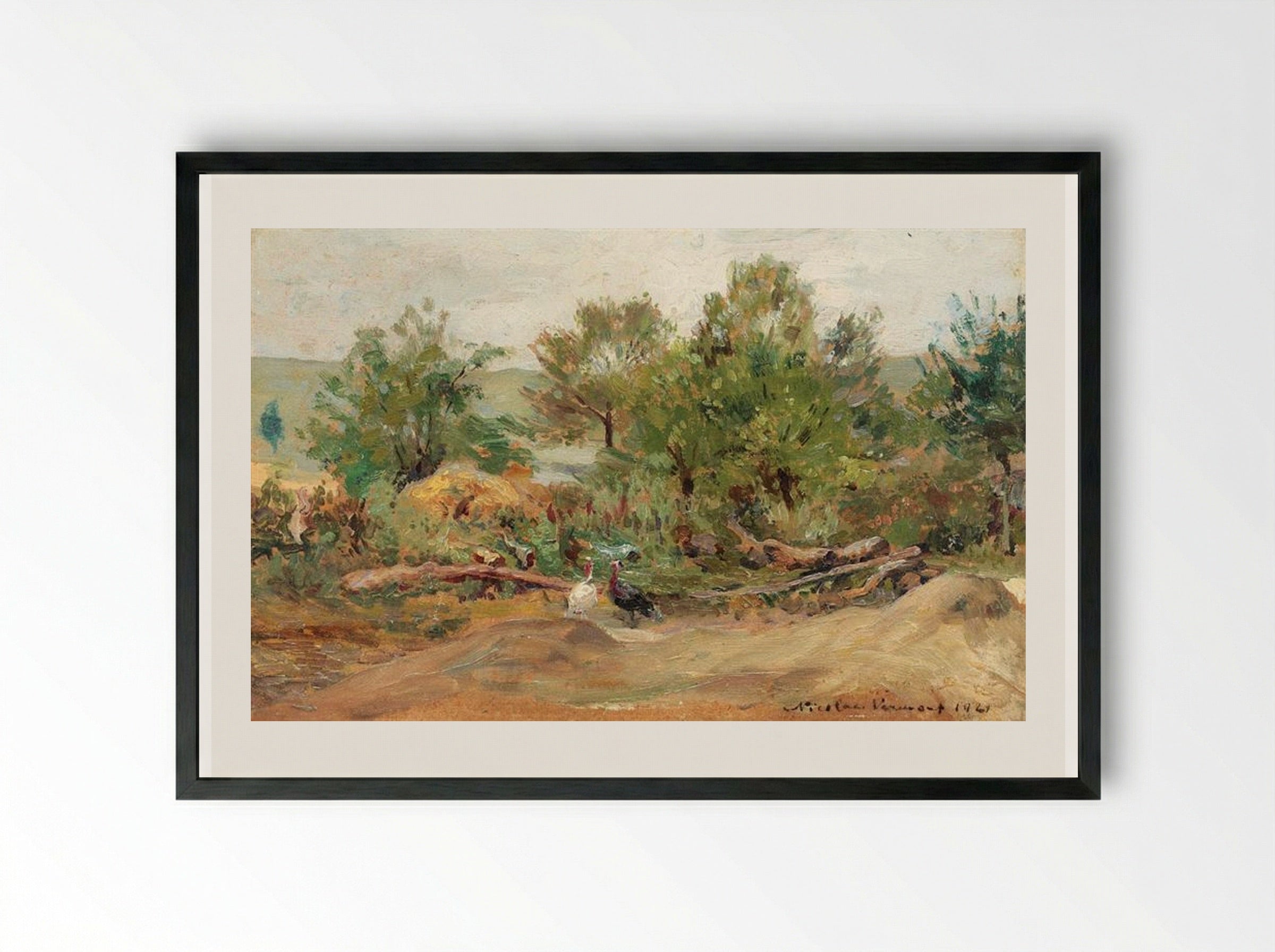Turkeys in Vlaici - Nicolae Vermont - Framed Print Black