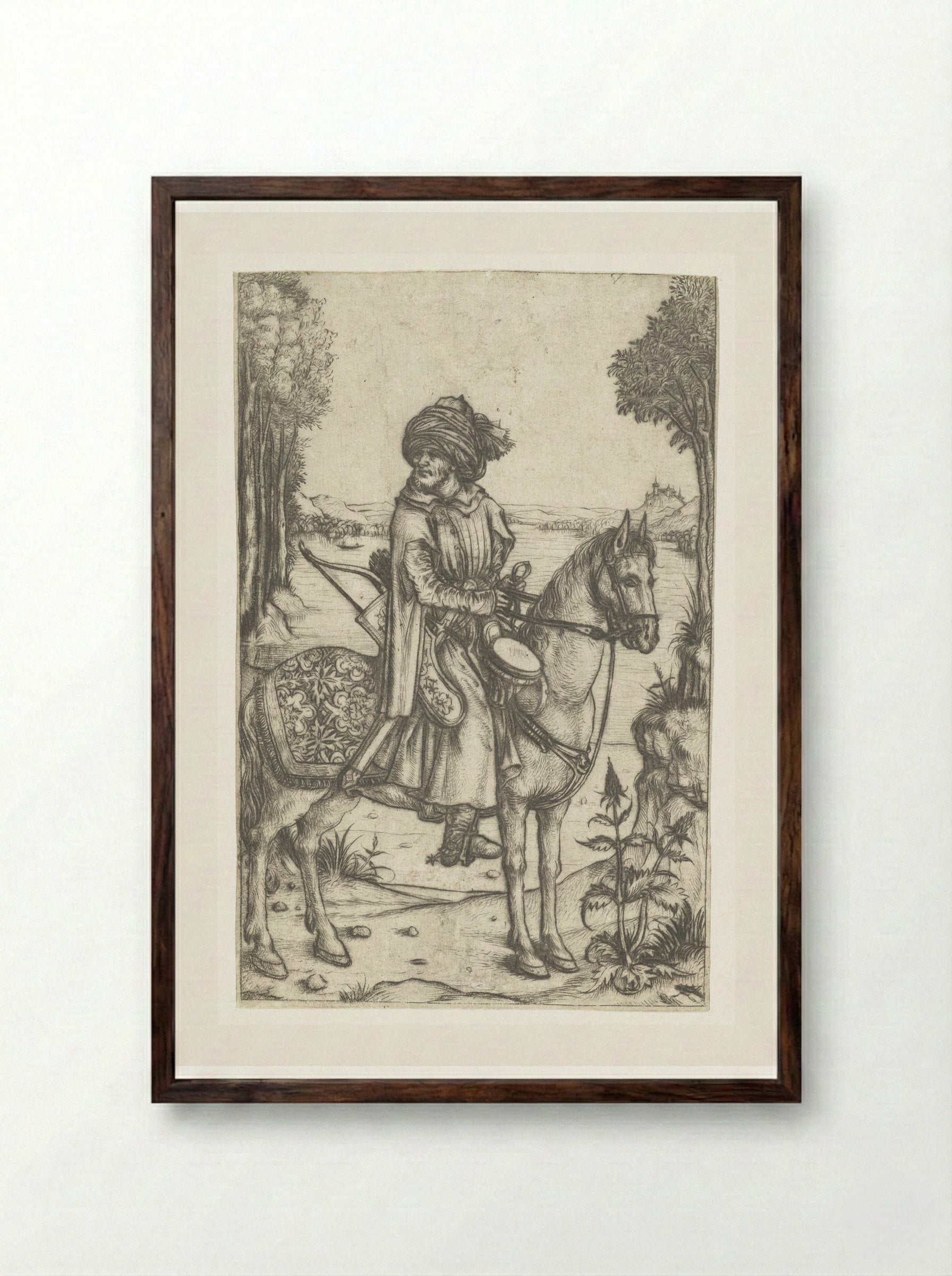 Turkish Rider - Master of the Amsterdam Cabinet - Framed Print Dark Wood