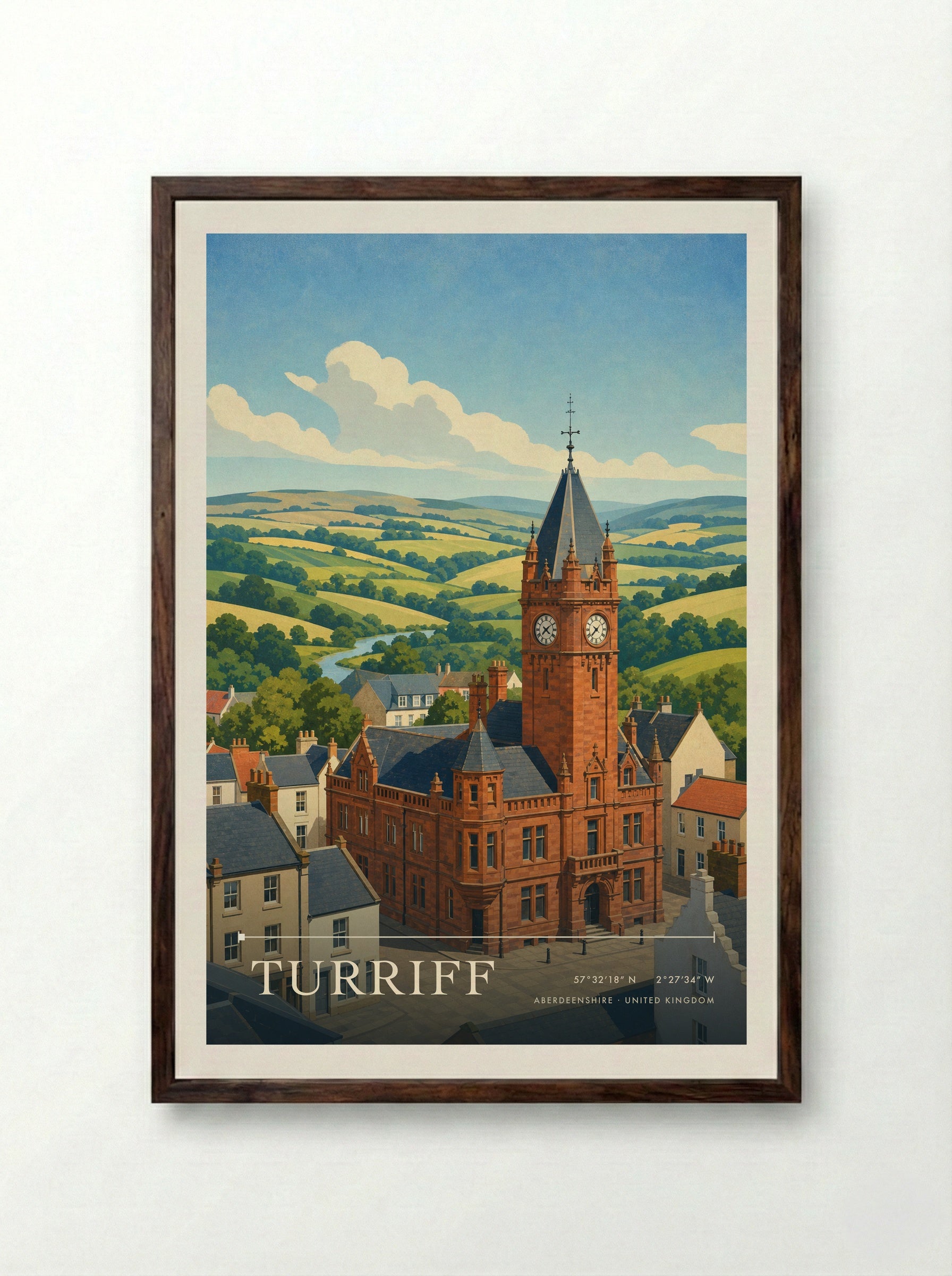 Turriff Aberdeenshire United Kingdom Travel Poster - Framed Print Dark Wood