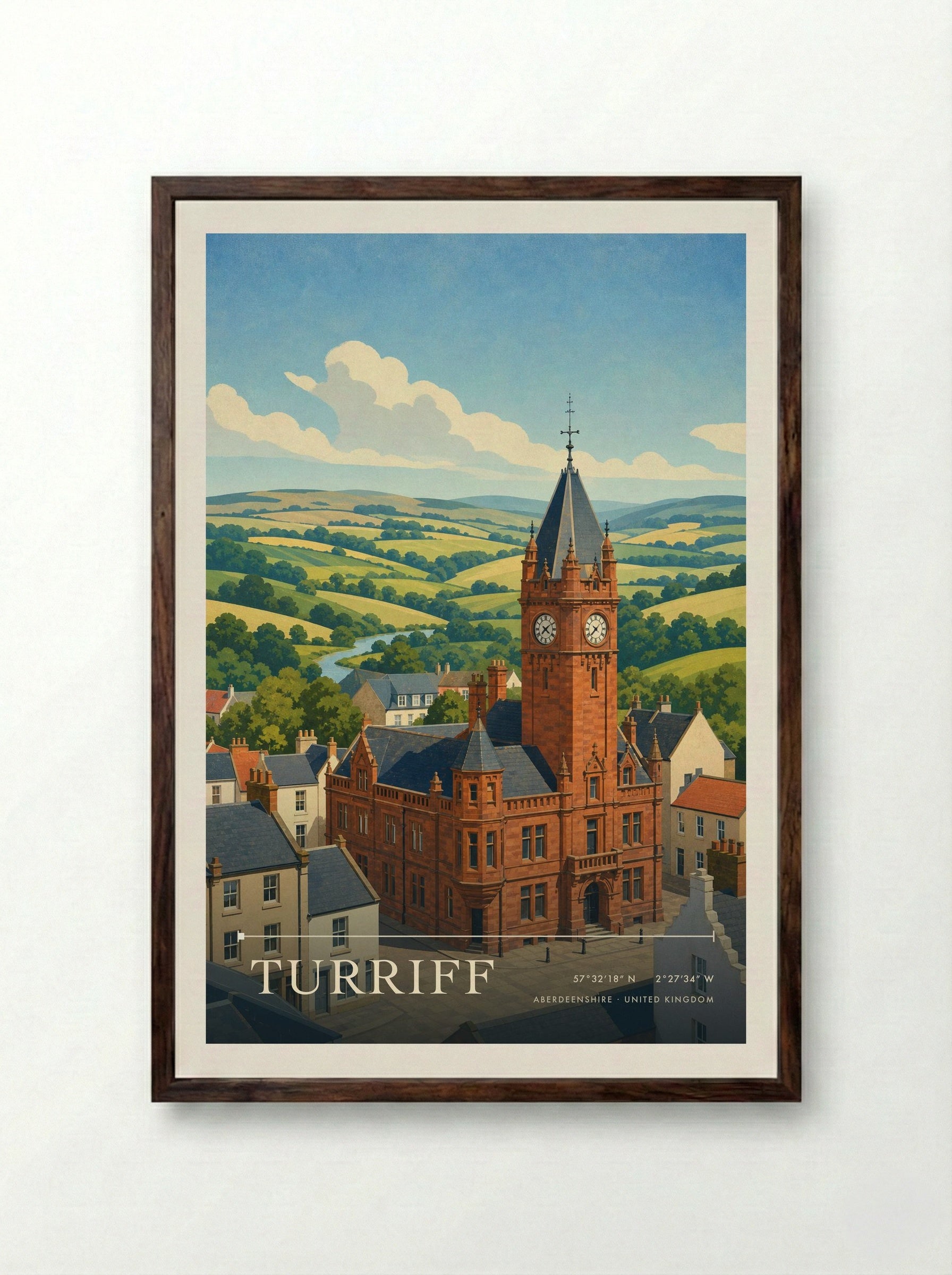 Turriff Aberdeenshire United Kingdom Travel Poster - Framed Print Dark Wood
