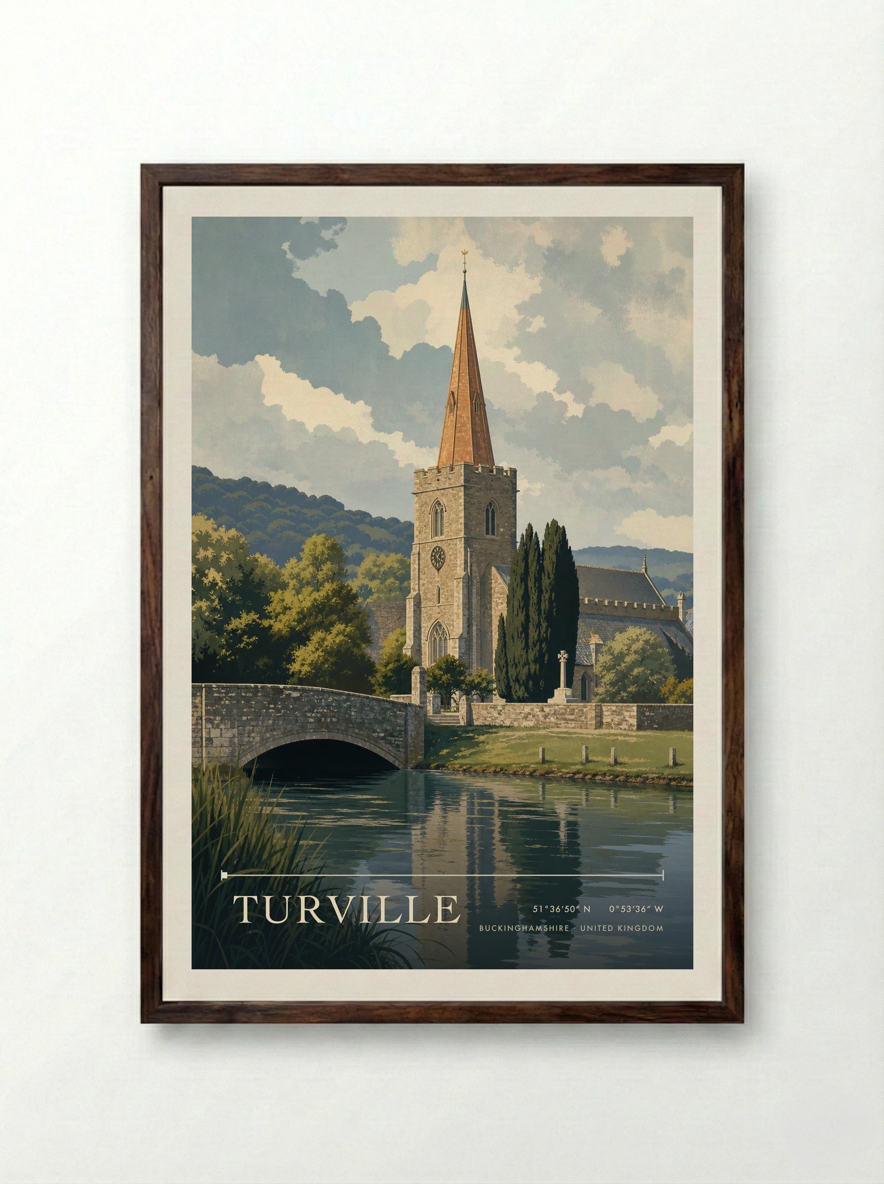 Turville Buckinghamshire United Kingdom Travel Poster - Framed Print Dark Wood