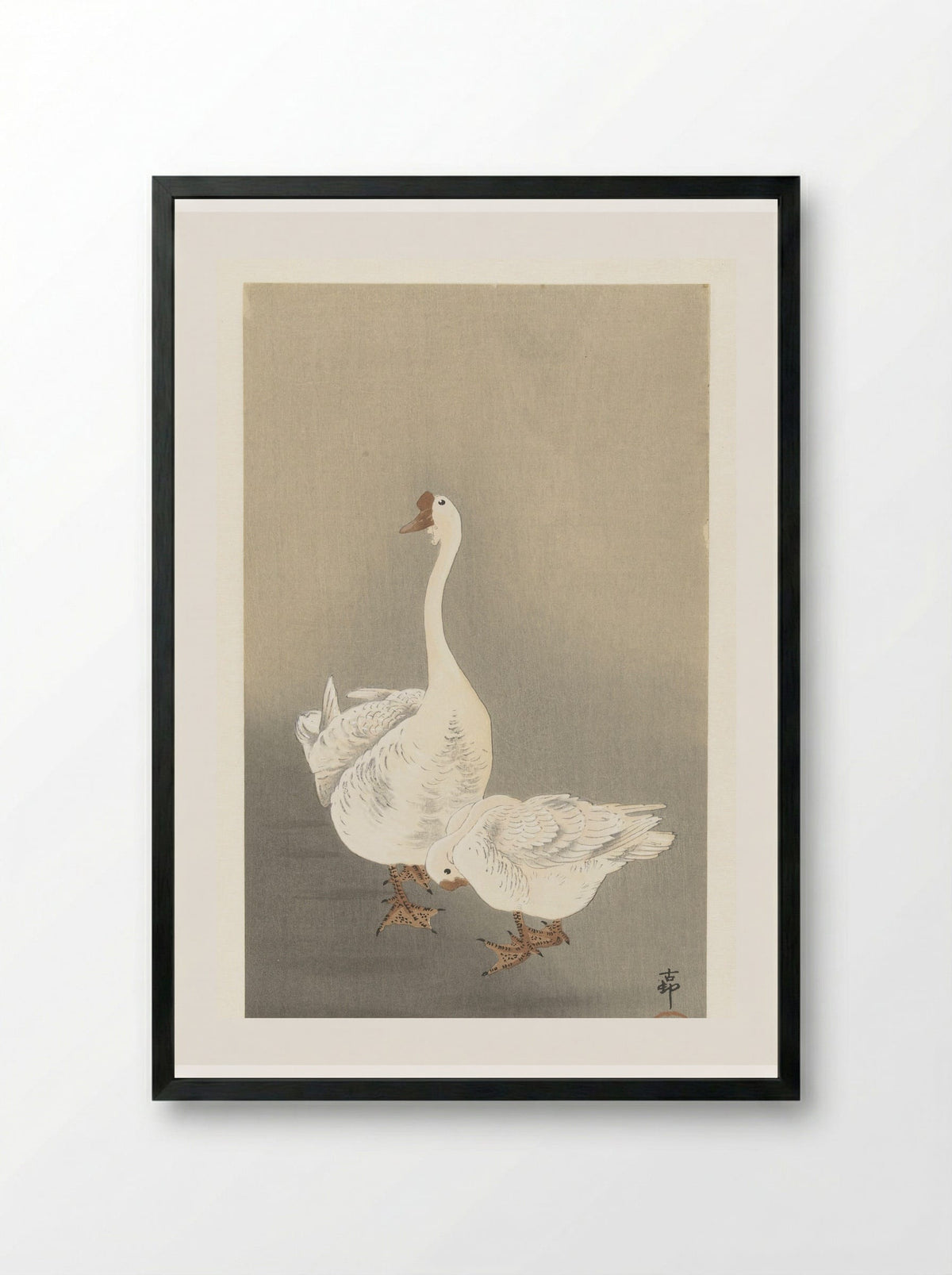 Twee Ganzen (Two Geese) - Matsuki Heikichi - Framed Print Black