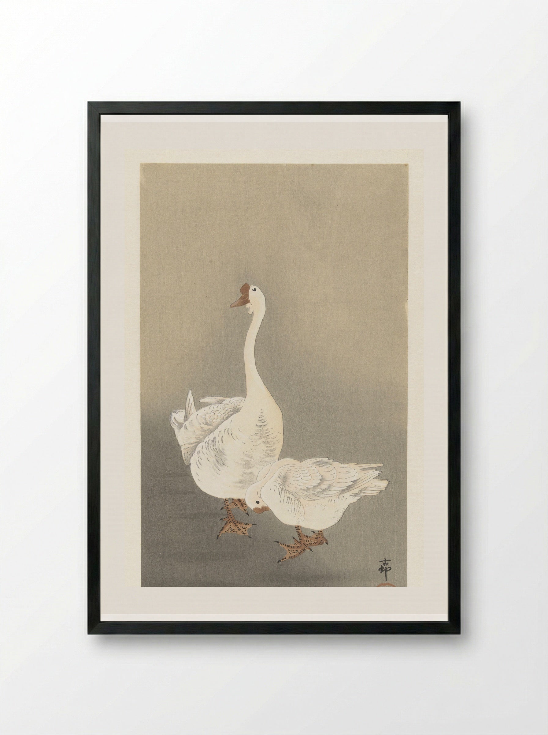Twee Ganzen (Two Geese) - Matsuki Heikichi - Framed Print Black