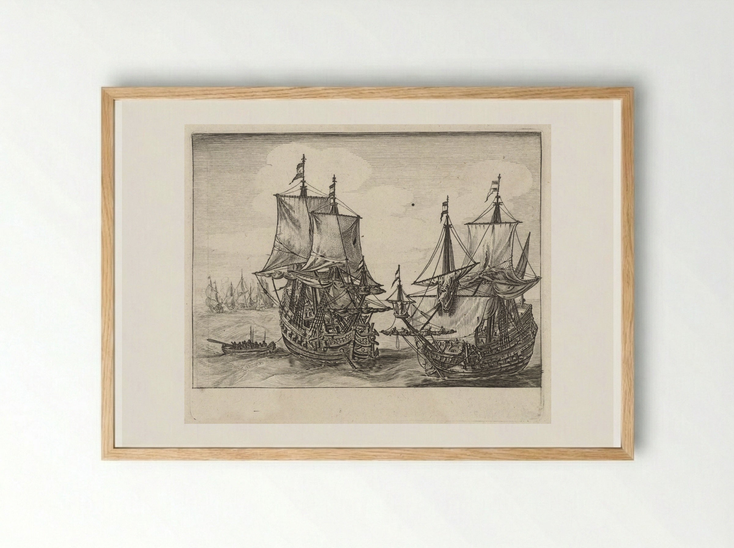 Twee Nederlandse oorlogsschepen voor anker - Salomon Savery - Framed Print Wood