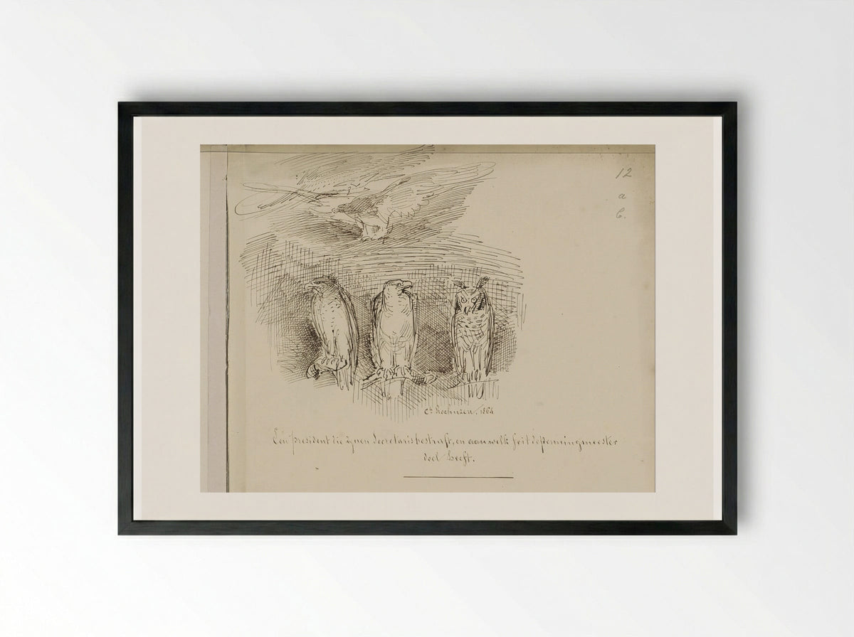 Twee adelaars en een uil - Charles Rochussen - Framed Print Black