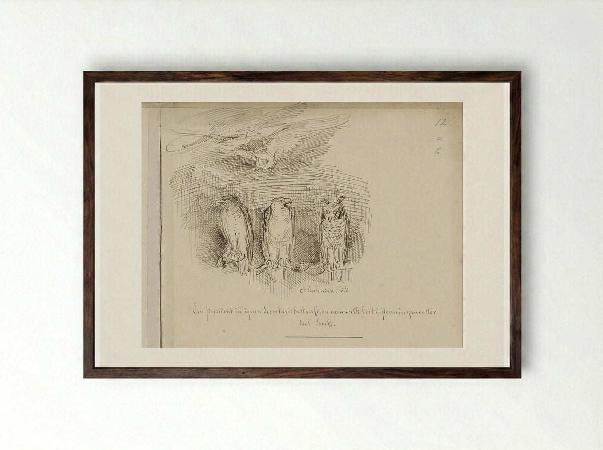 Twee adelaars en een uil - Charles Rochussen - Framed Print Dark Wood