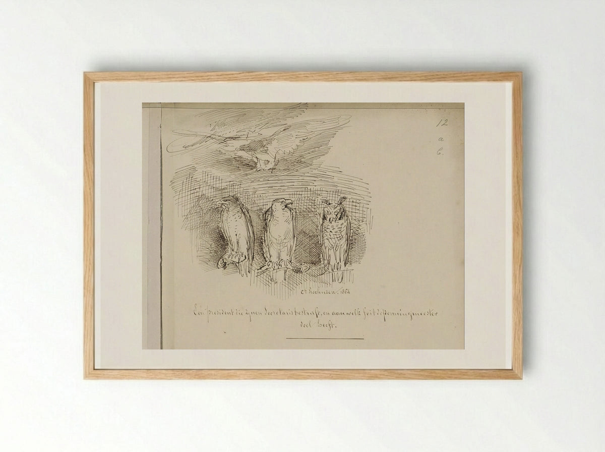 Twee adelaars en een uil - Charles Rochussen - Framed Print Wood