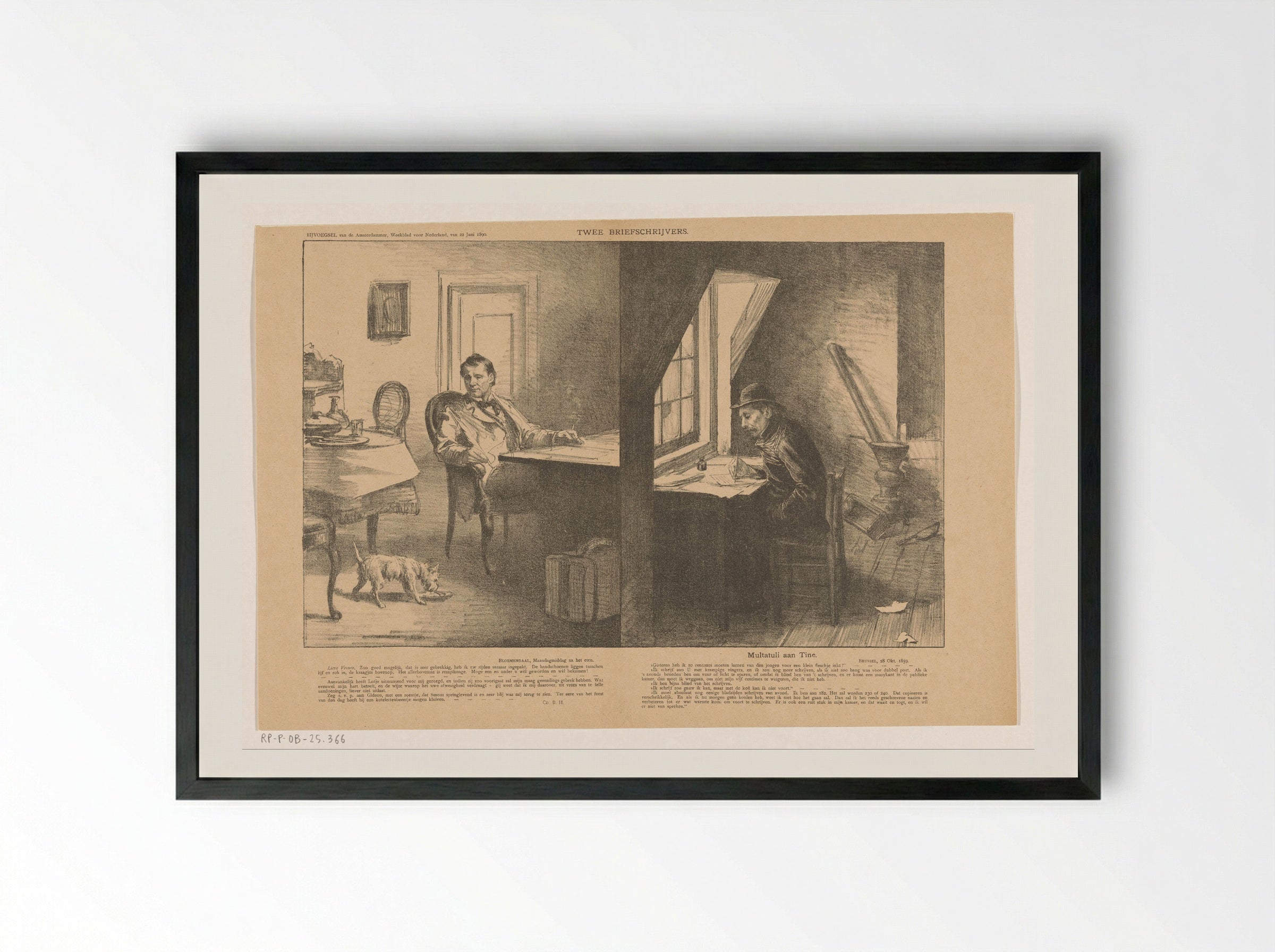 Twee briefschrijvers - Johan Braakensiek - Framed Print Black