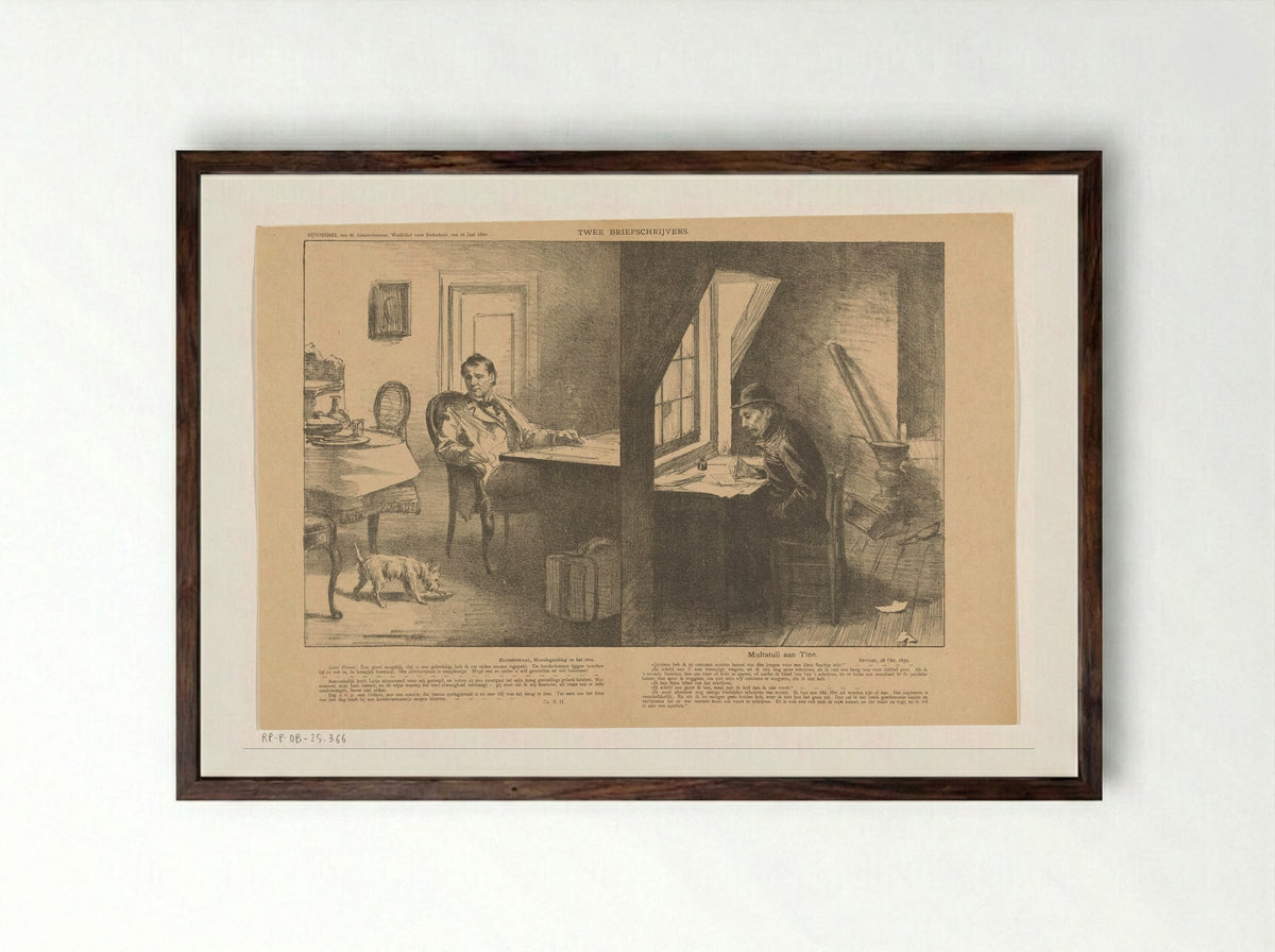 Twee briefschrijvers - Johan Braakensiek - Framed Print Dark Wood