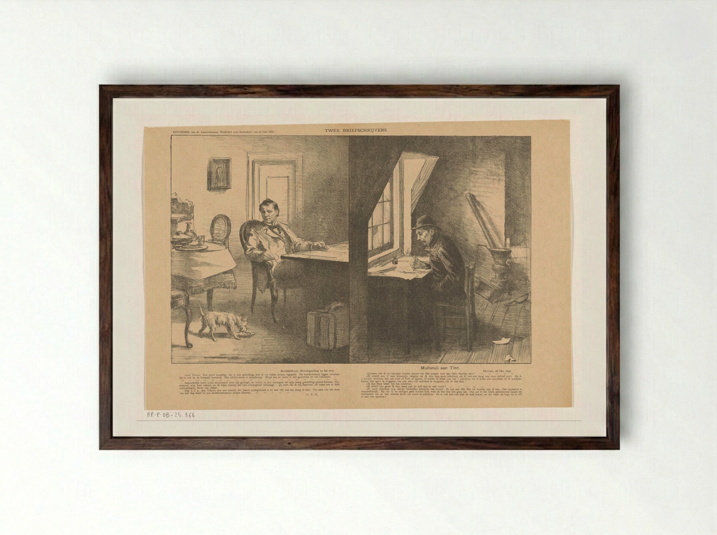 Twee briefschrijvers - Johan Braakensiek - Framed Print Dark Wood